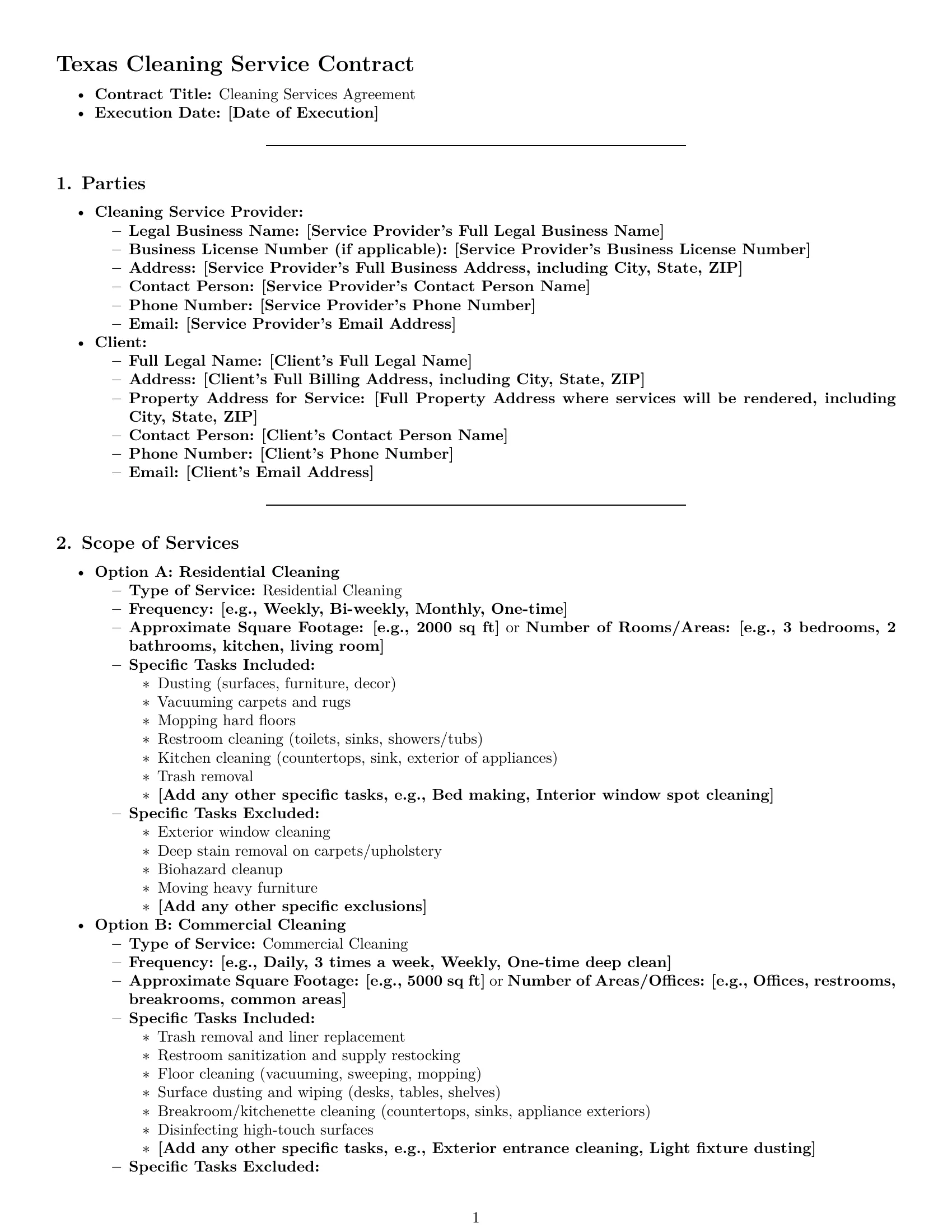 Preview page 1 of Pro Texas cleaning service contract template