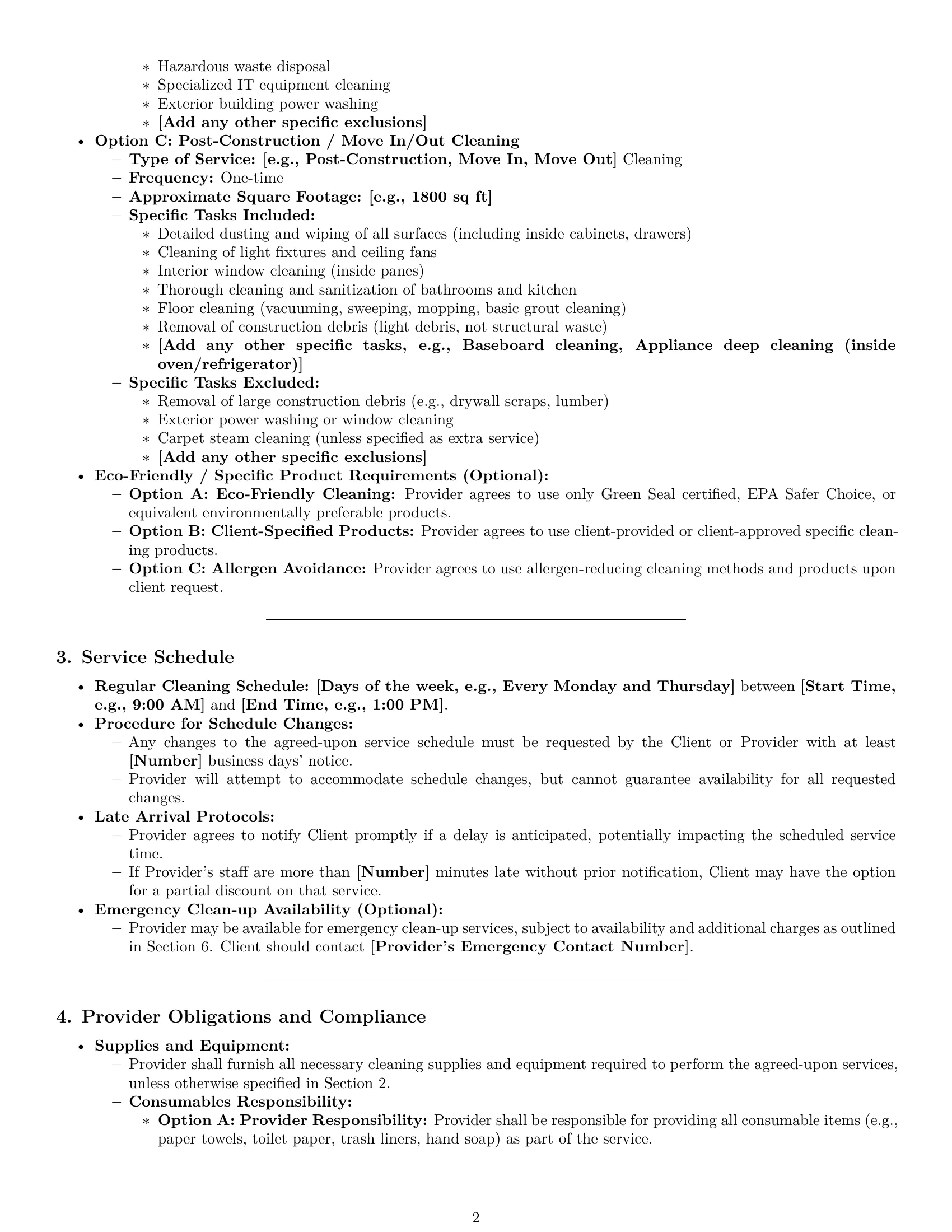 Preview page 2 of Pro Texas cleaning service contract template