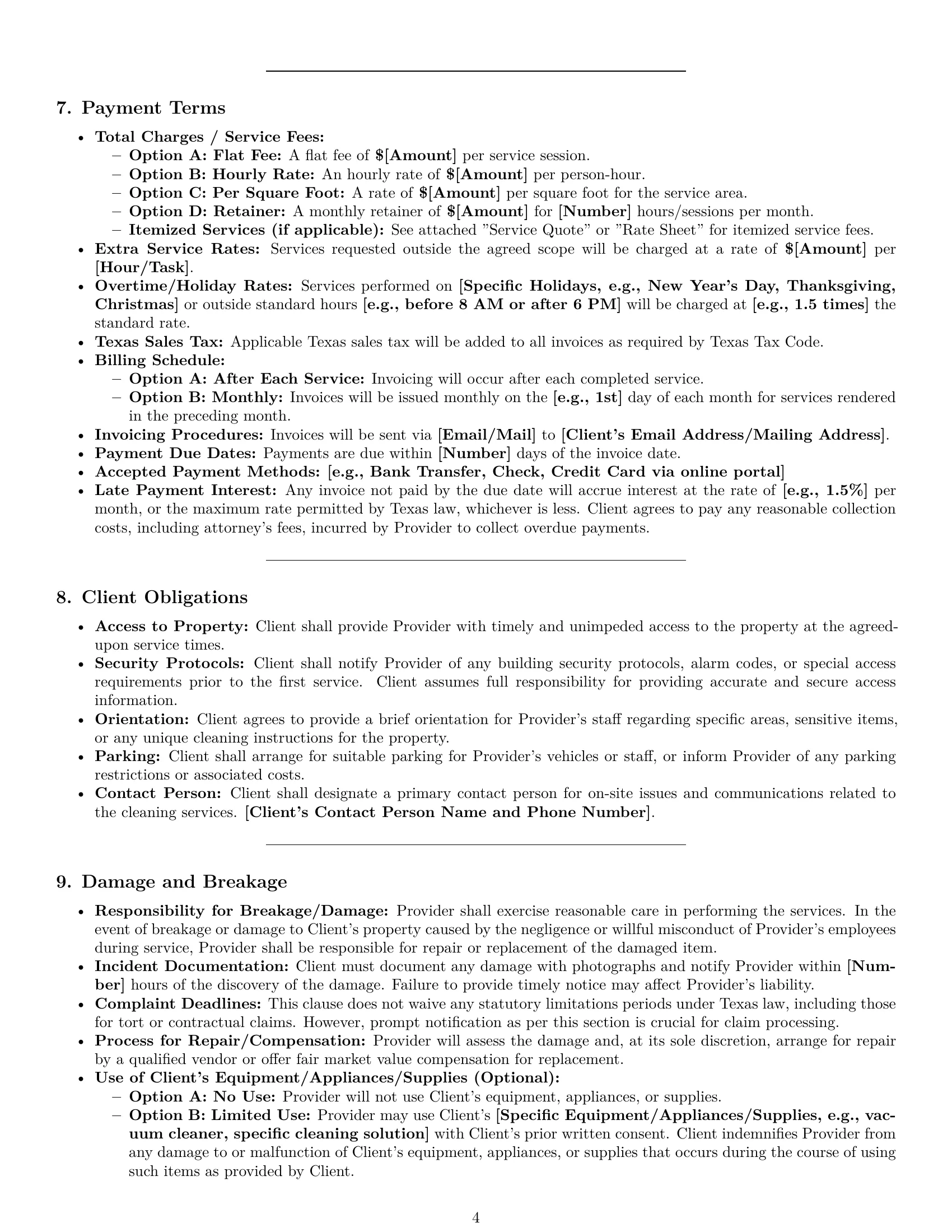 Preview page 4 of Pro Texas cleaning service contract template