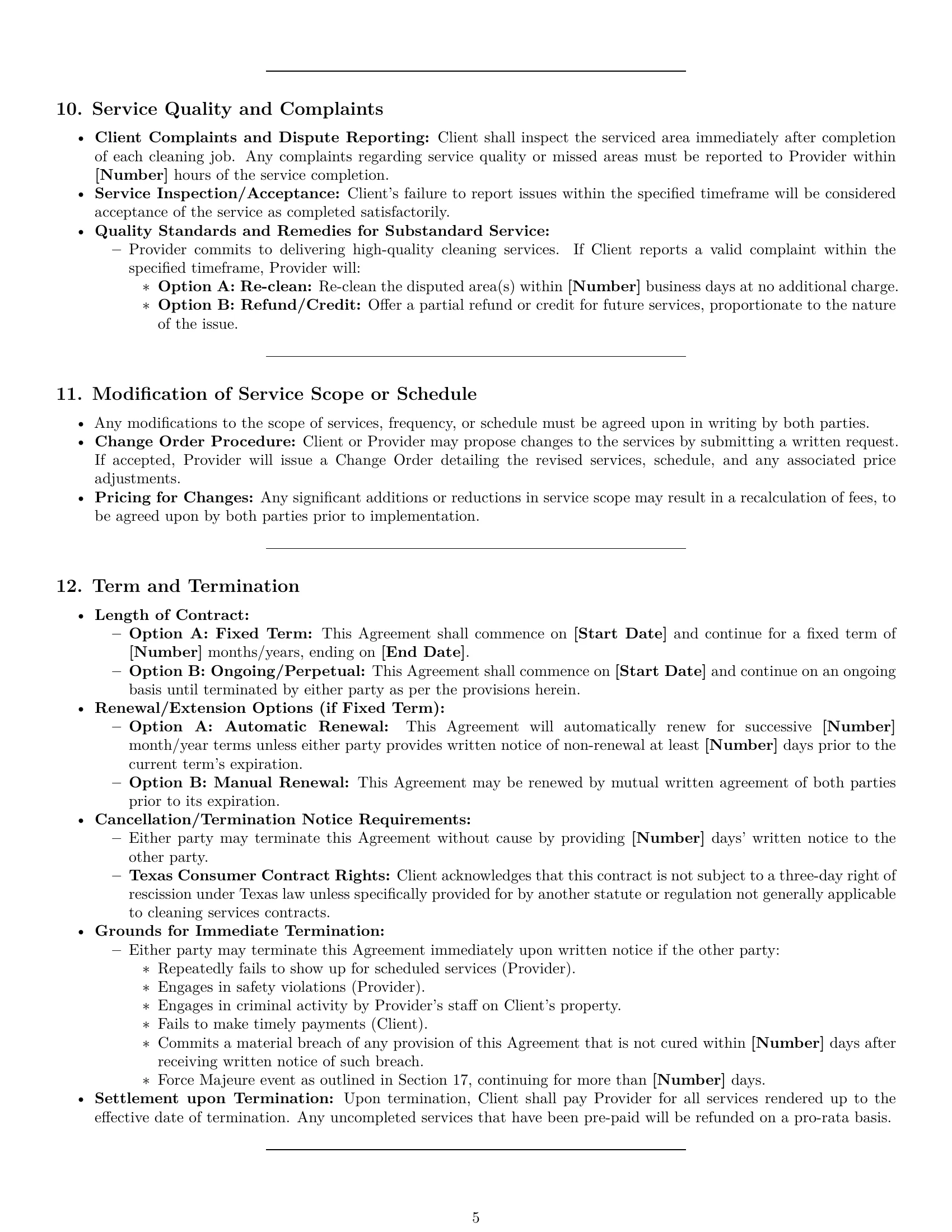Preview page 5 of Pro Texas cleaning service contract template