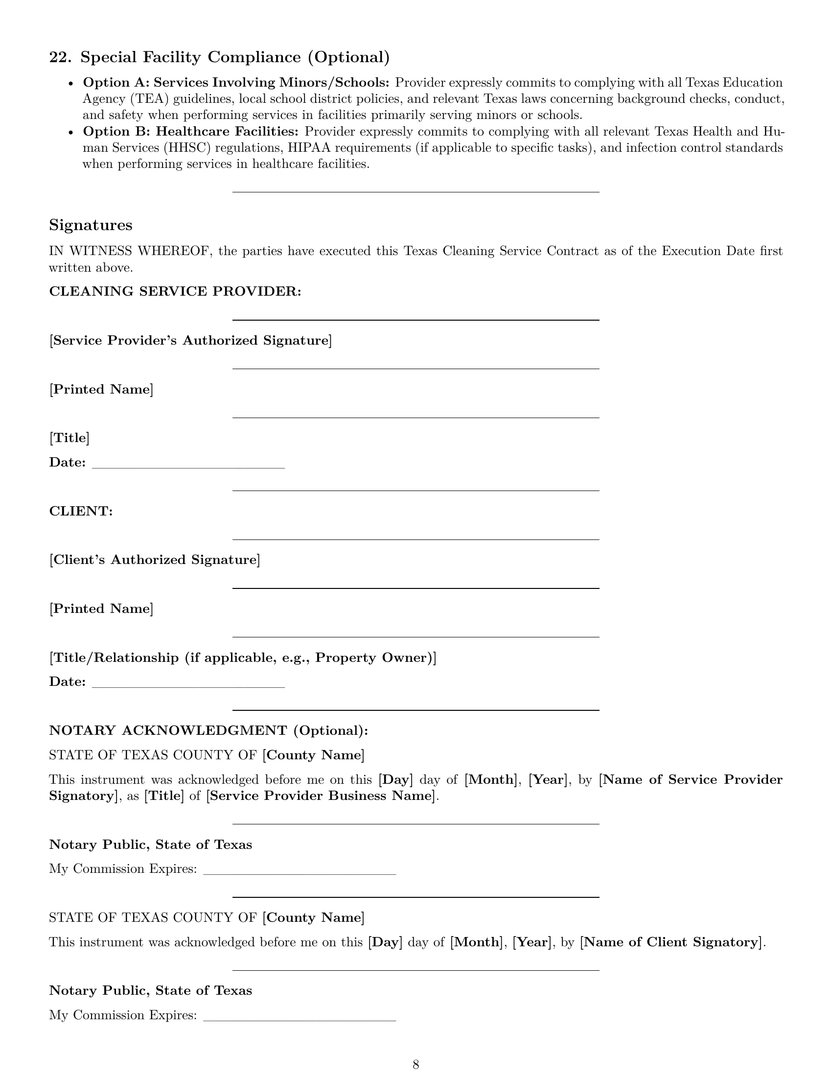 Preview page 8 of Pro Texas cleaning service contract template