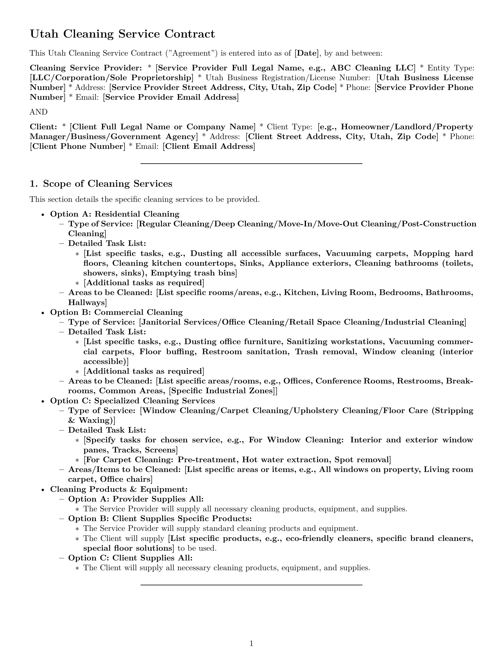 Preview page 1 of Pro Utah cleaning service contract template