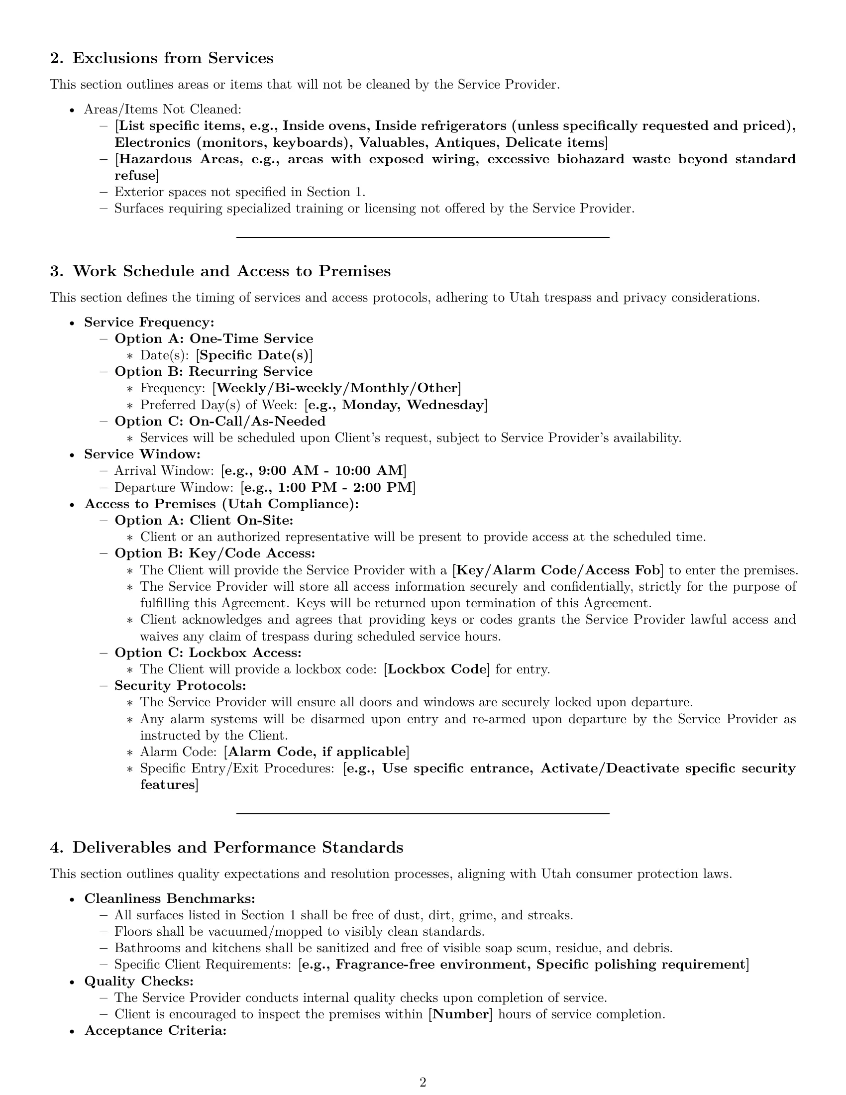 Preview page 2 of Pro Utah cleaning service contract template
