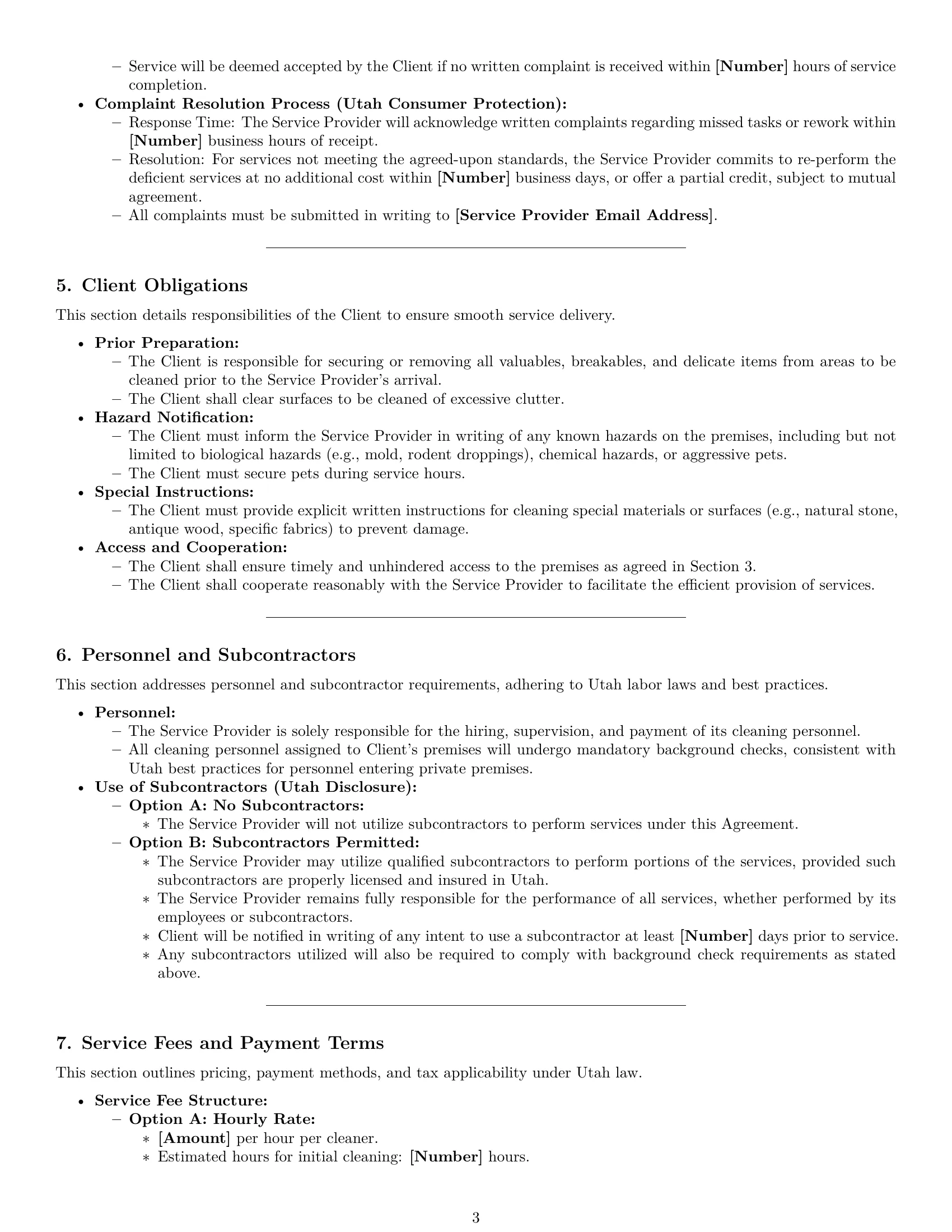 Preview page 3 of Pro Utah cleaning service contract template
