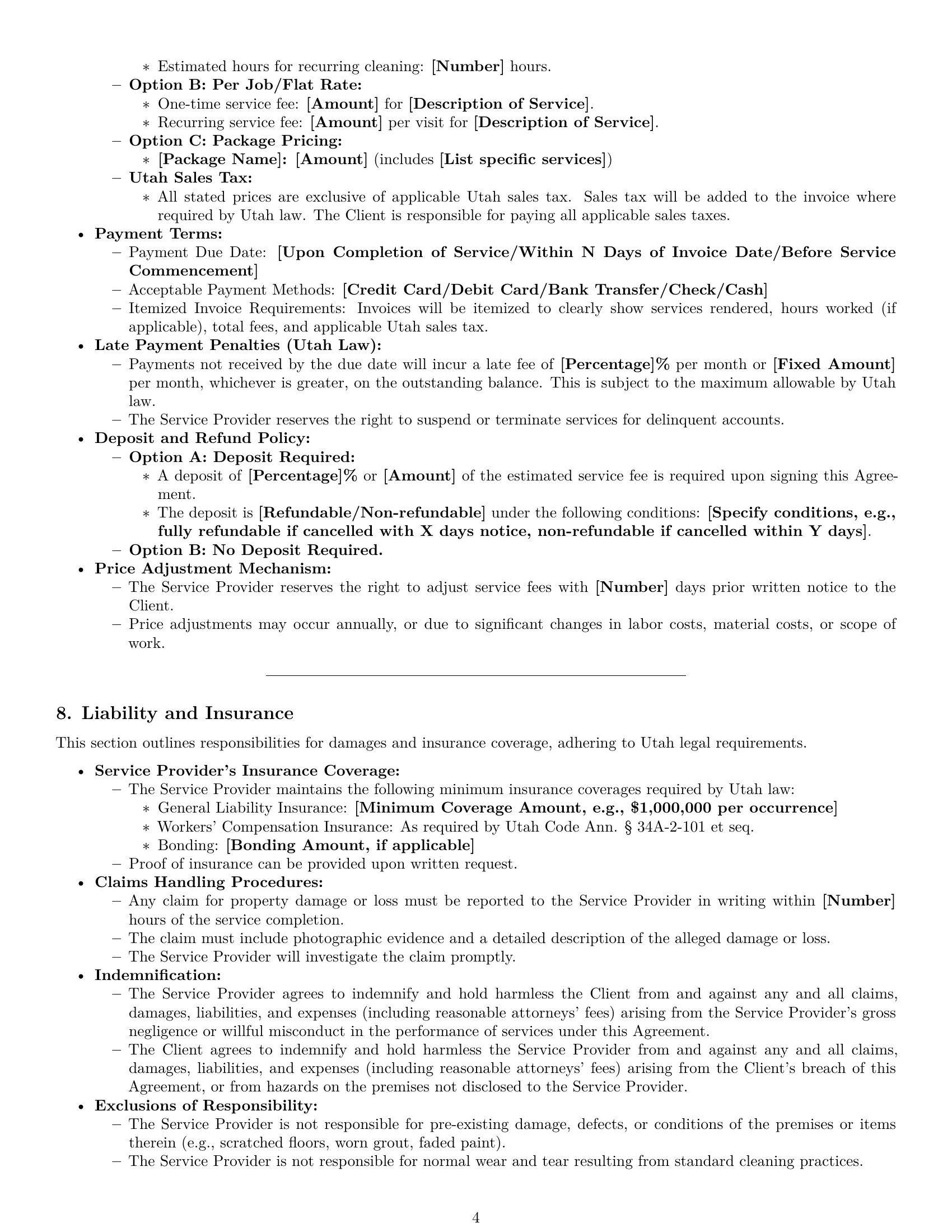 Preview page 4 of Pro Utah cleaning service contract template