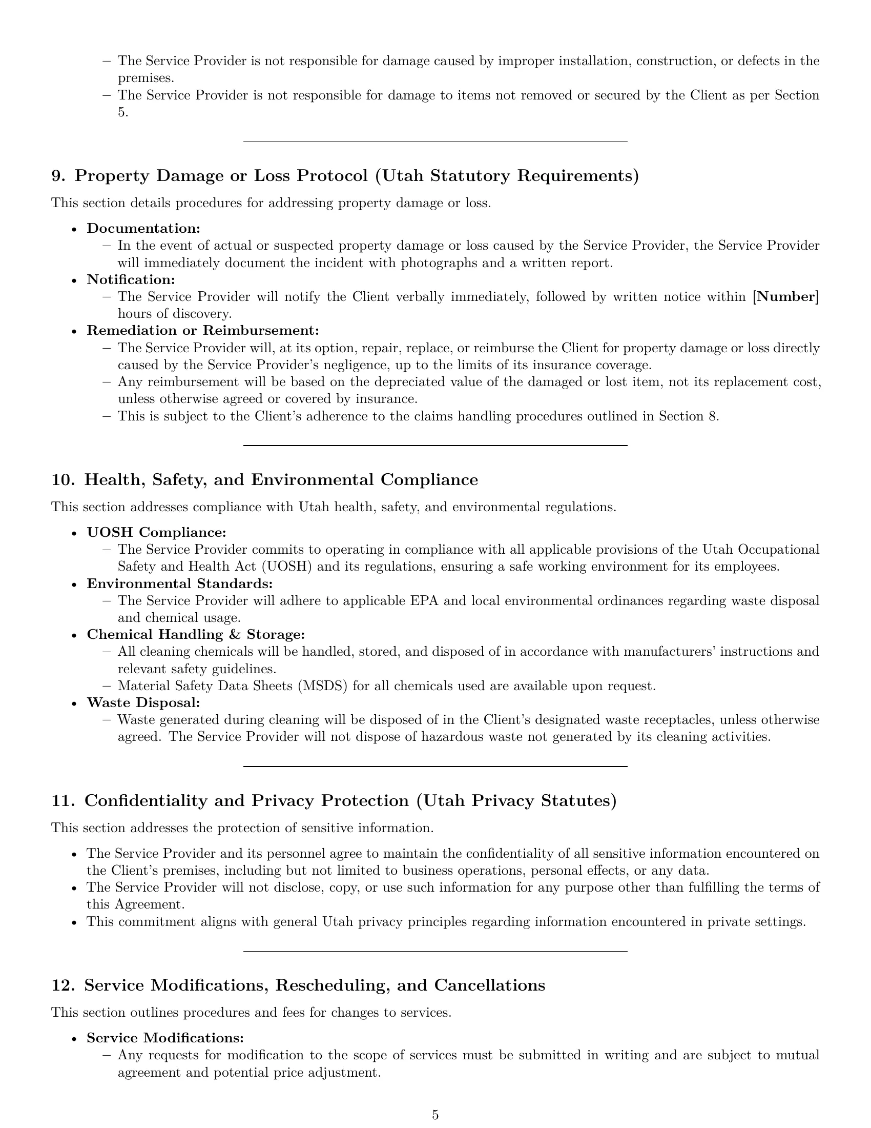 Preview page 5 of Pro Utah cleaning service contract template