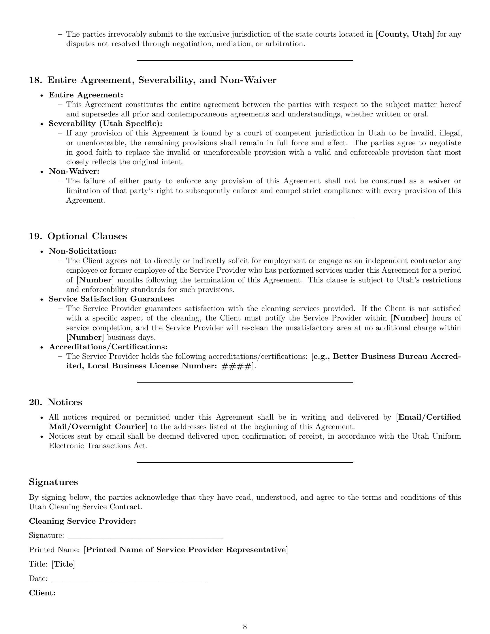 Preview page 8 of Pro Utah cleaning service contract template