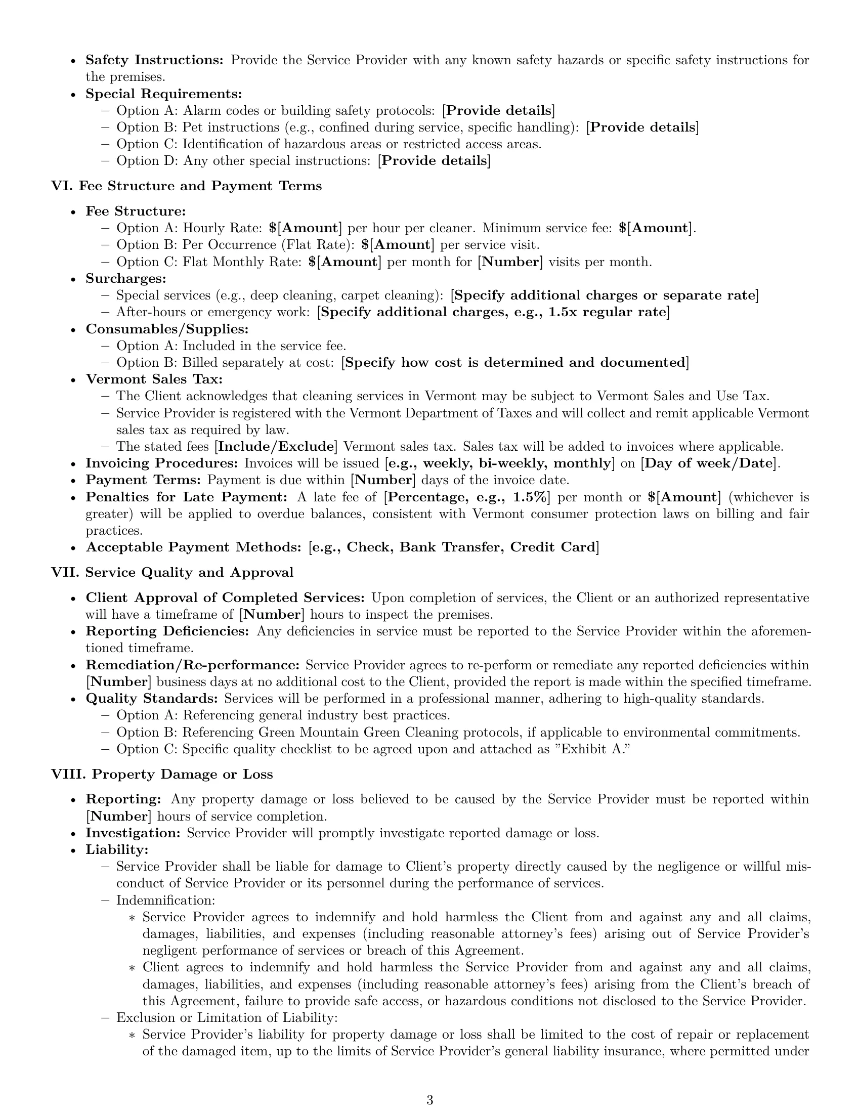 Preview page 3 of Pro Vermont cleaning service contract template