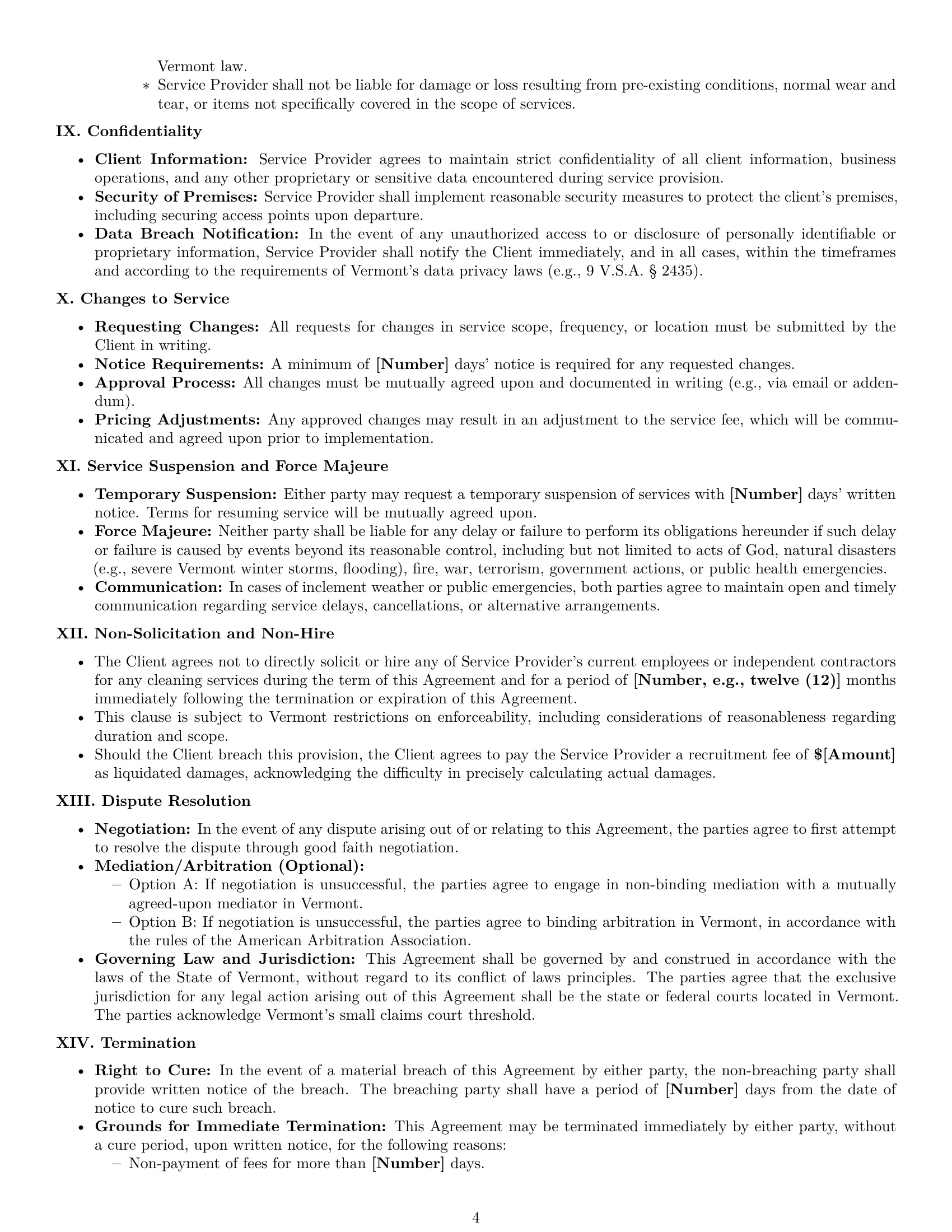 Preview page 4 of Pro Vermont cleaning service contract template
