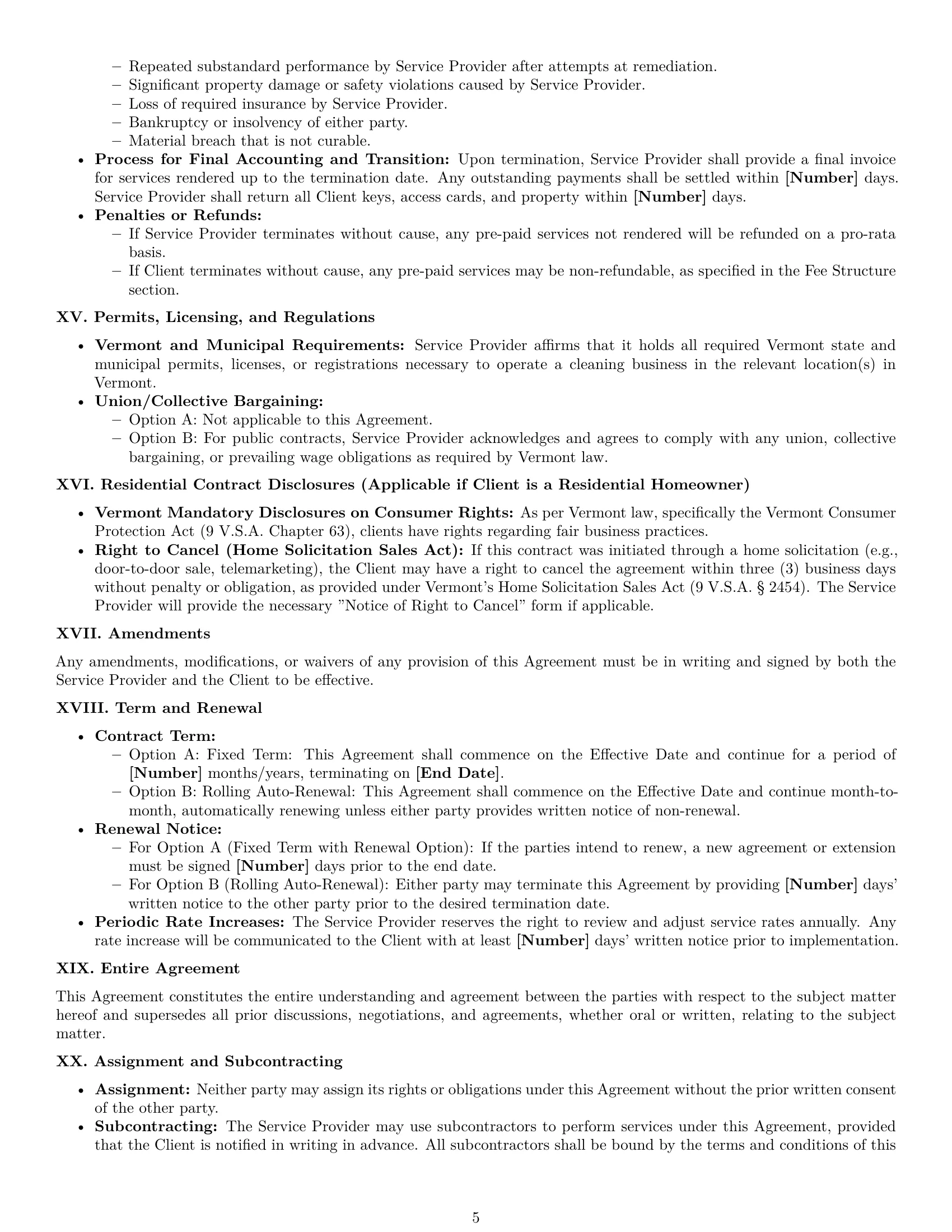 Preview page 5 of Pro Vermont cleaning service contract template