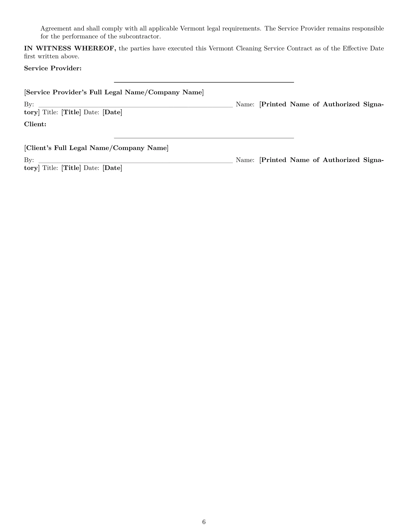 Preview page 6 of Pro Vermont cleaning service contract template