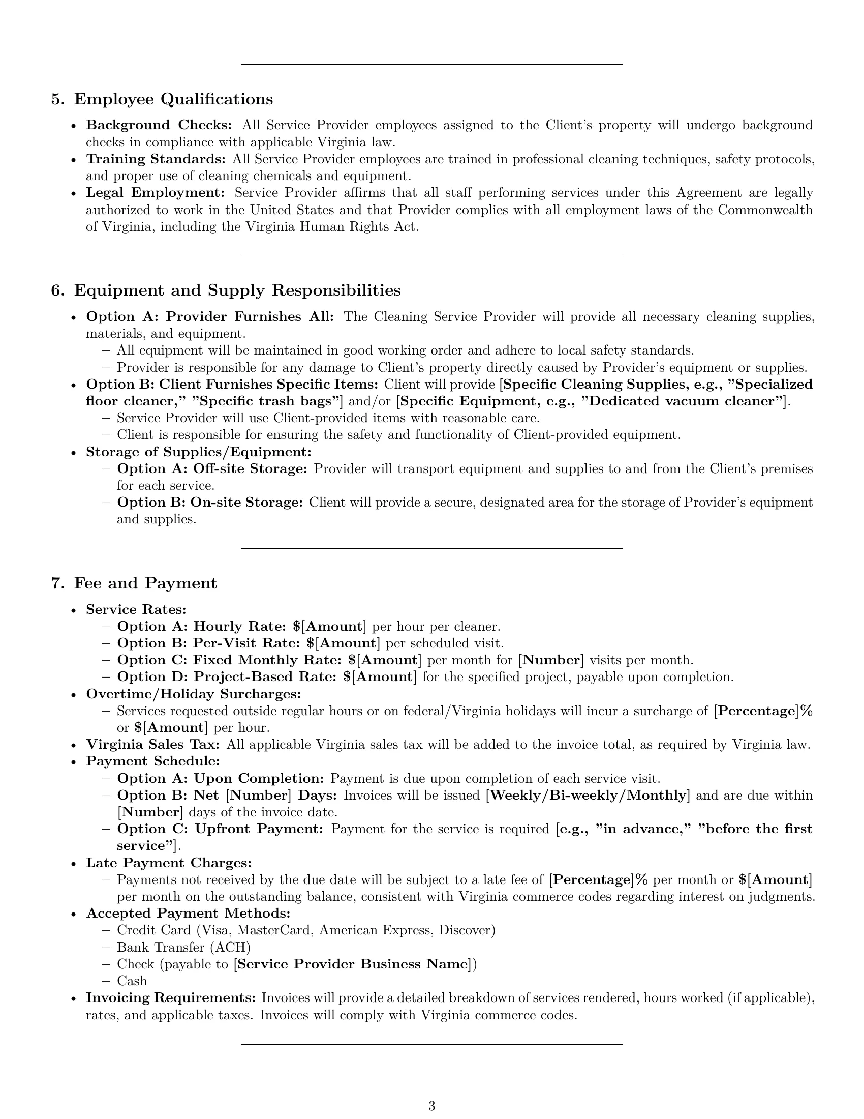 Preview page 3 of Pro Virginia cleaning service contract template