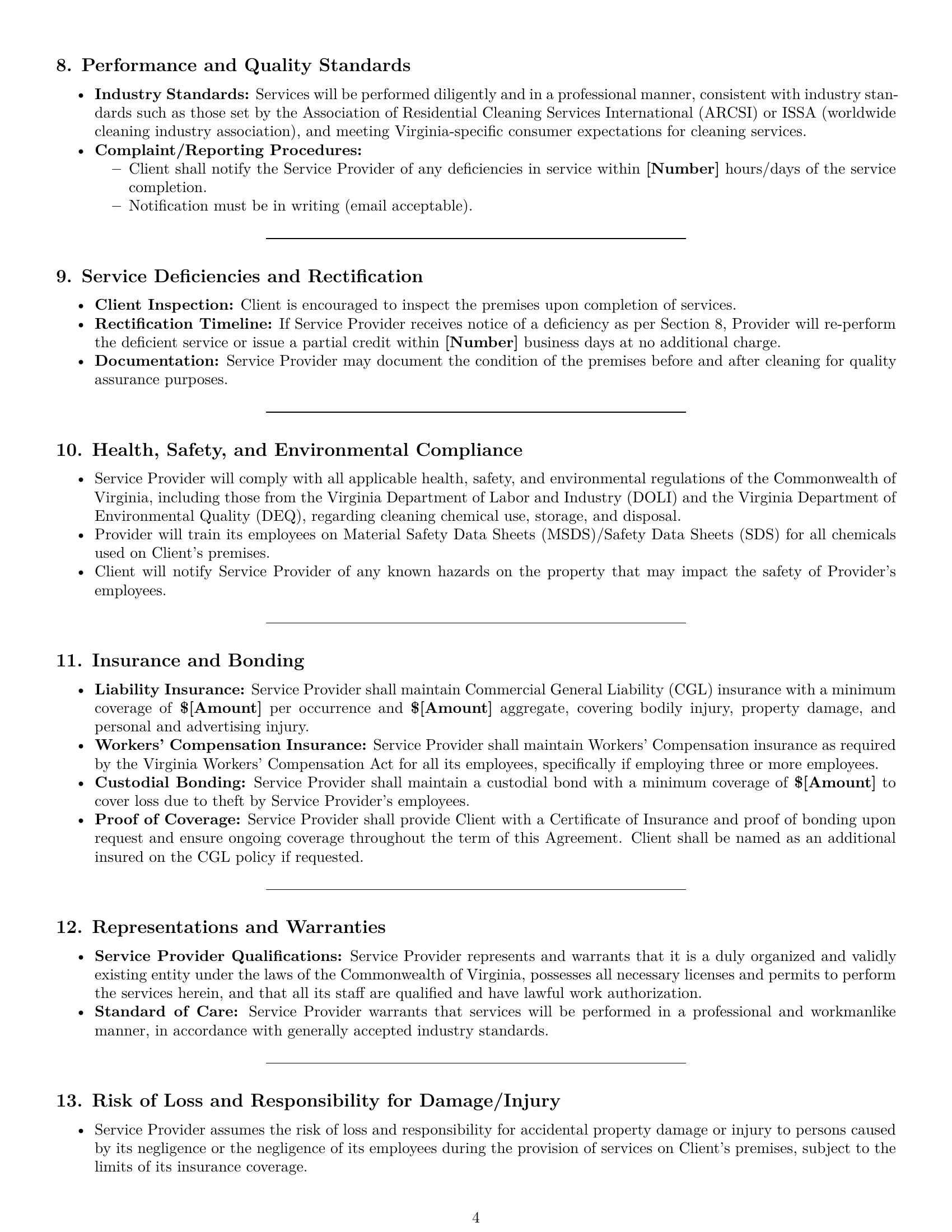 Preview page 4 of Pro Virginia cleaning service contract template