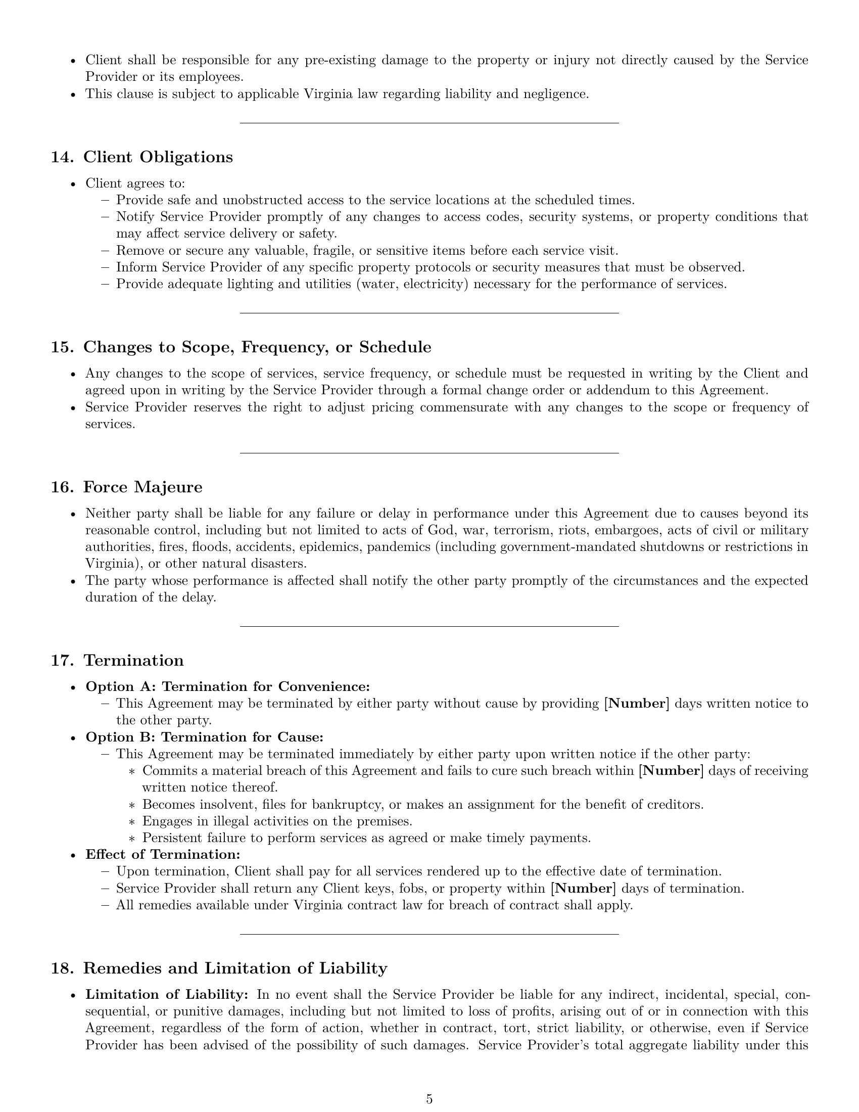 Preview page 5 of Pro Virginia cleaning service contract template