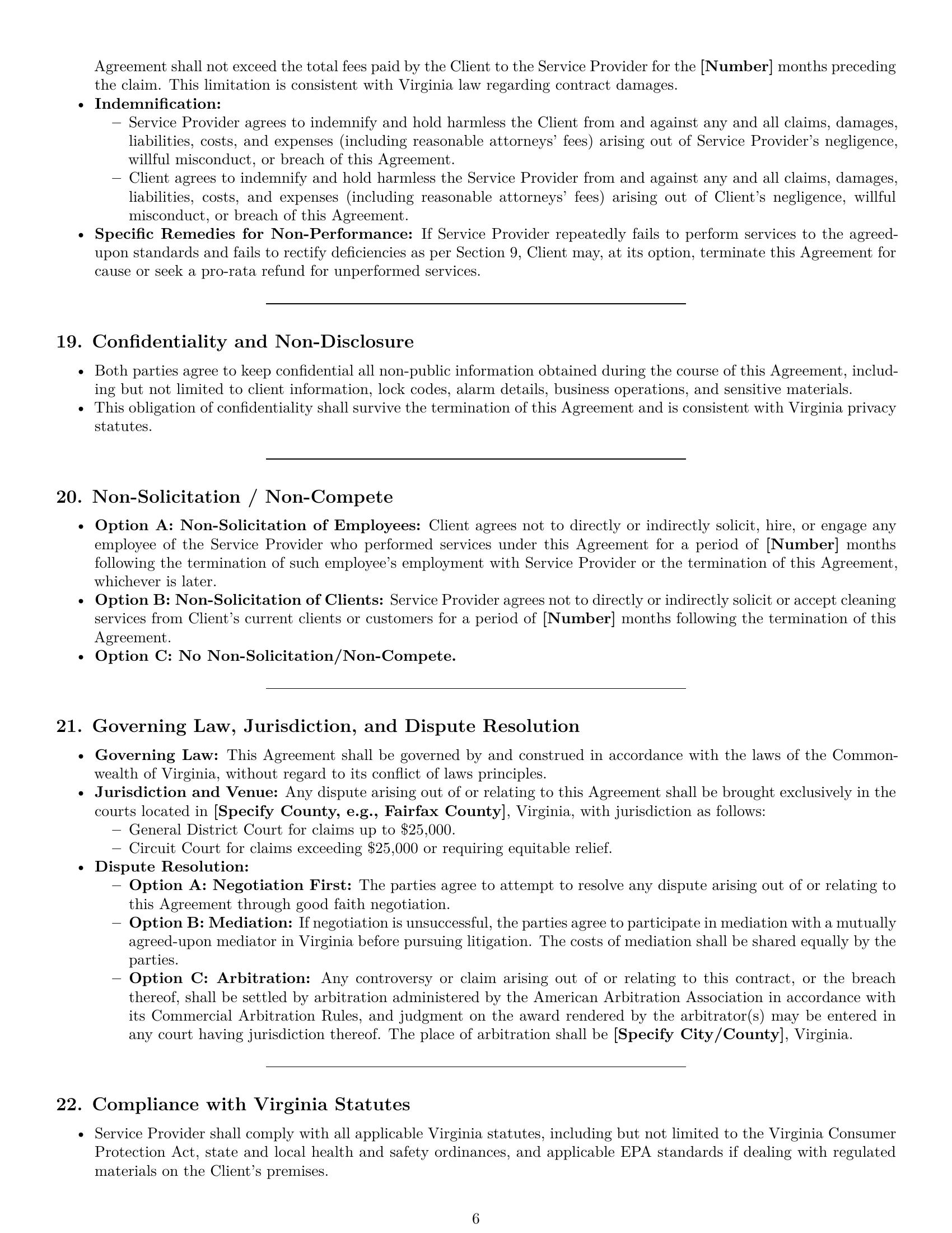 Preview page 6 of Pro Virginia cleaning service contract template