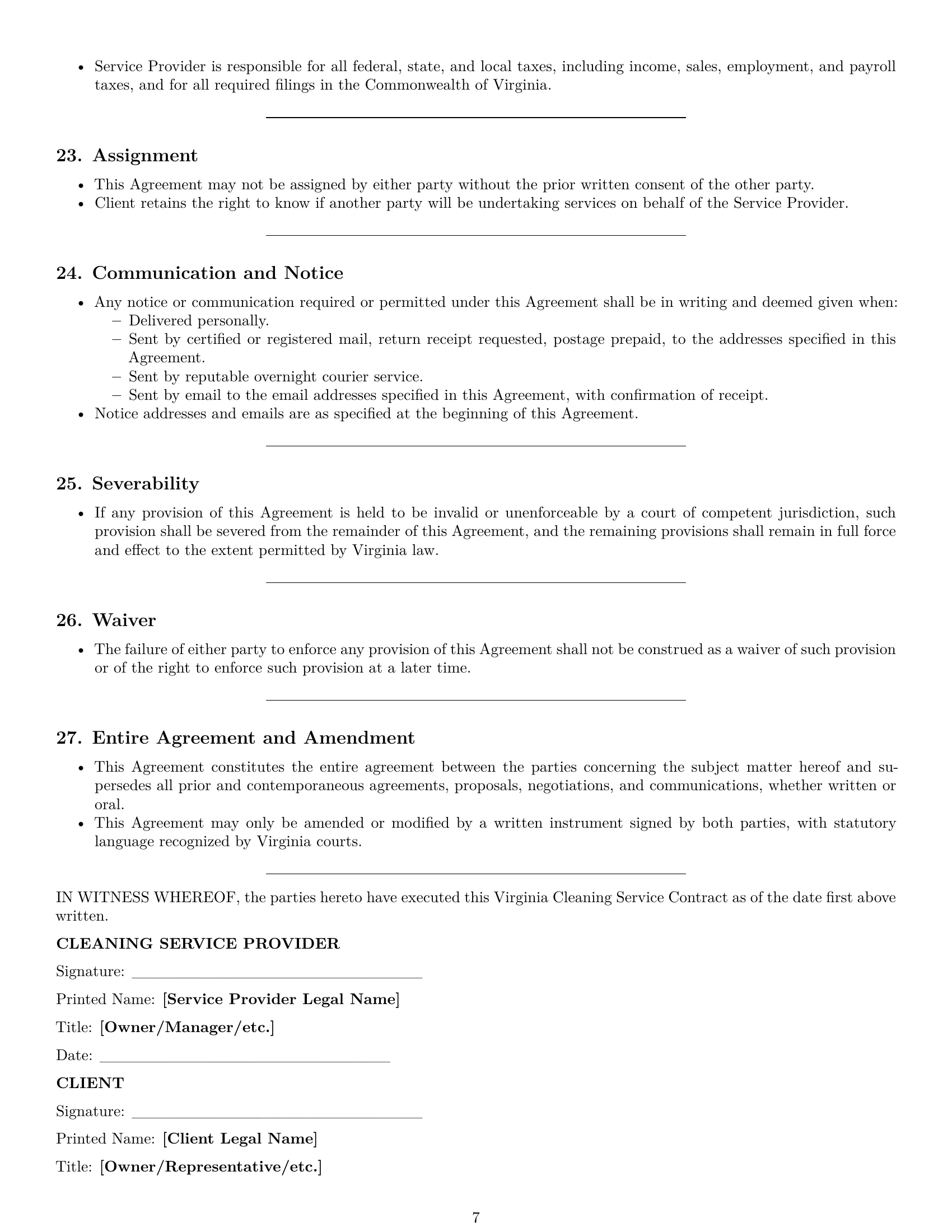 Preview page 7 of Pro Virginia cleaning service contract template