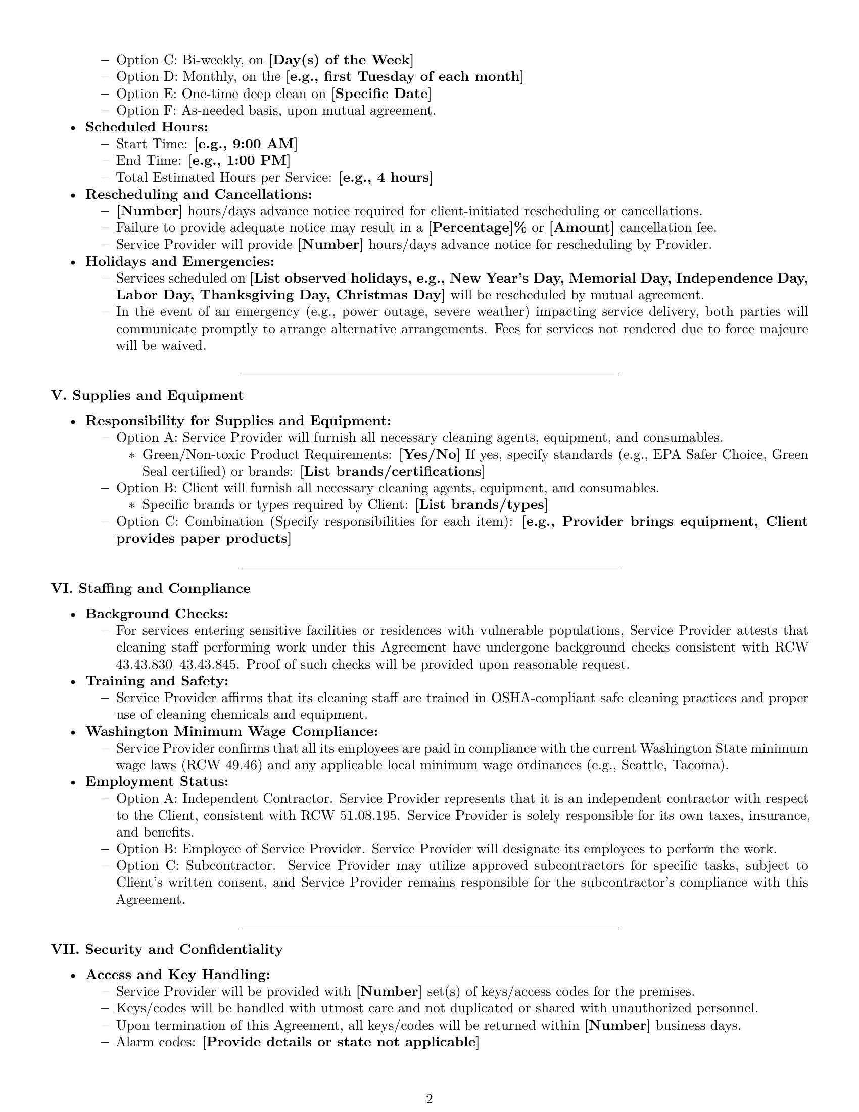 Preview page 2 of Pro Washington cleaning service contract template