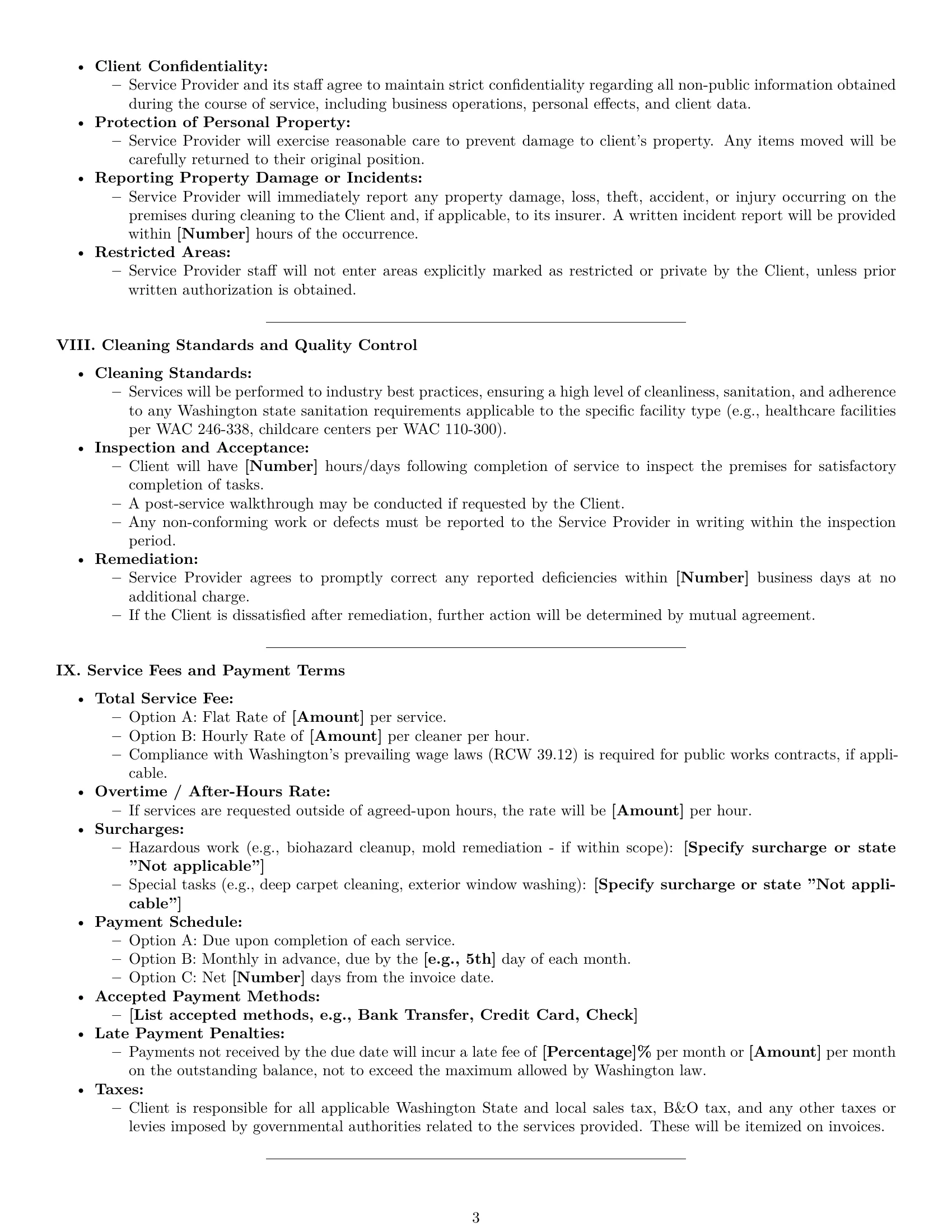 Preview page 3 of Pro Washington cleaning service contract template