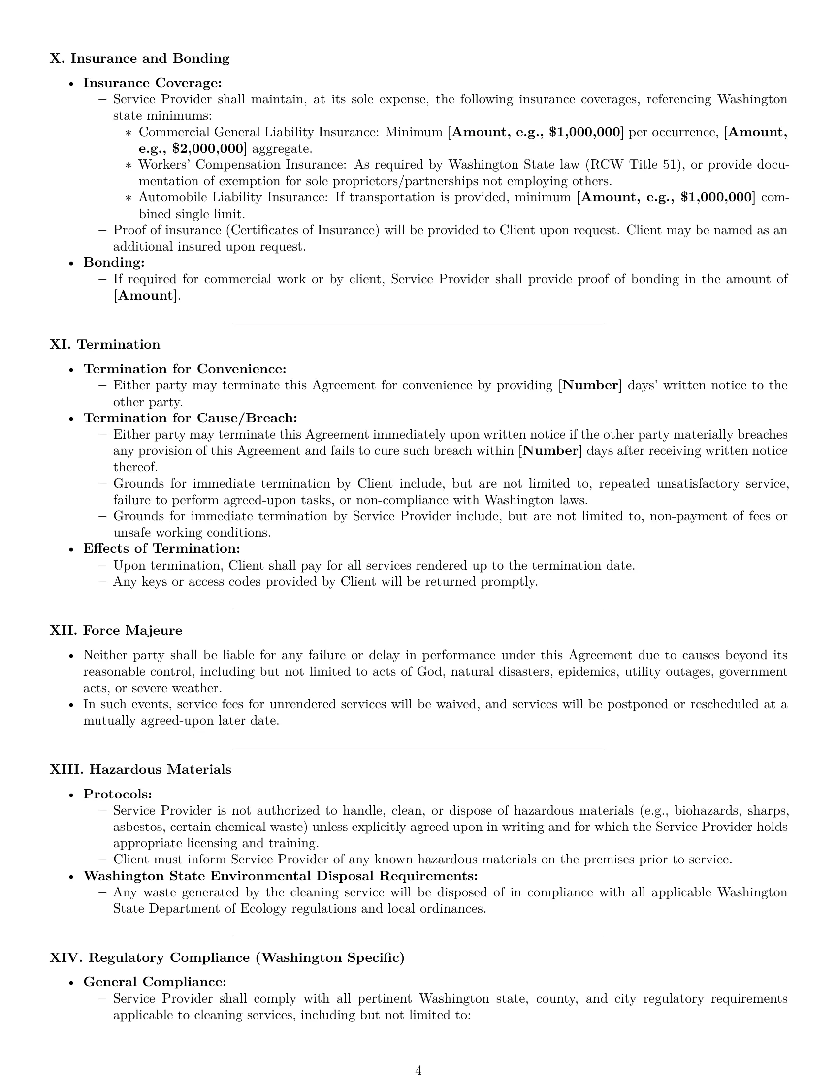 Preview page 4 of Pro Washington cleaning service contract template