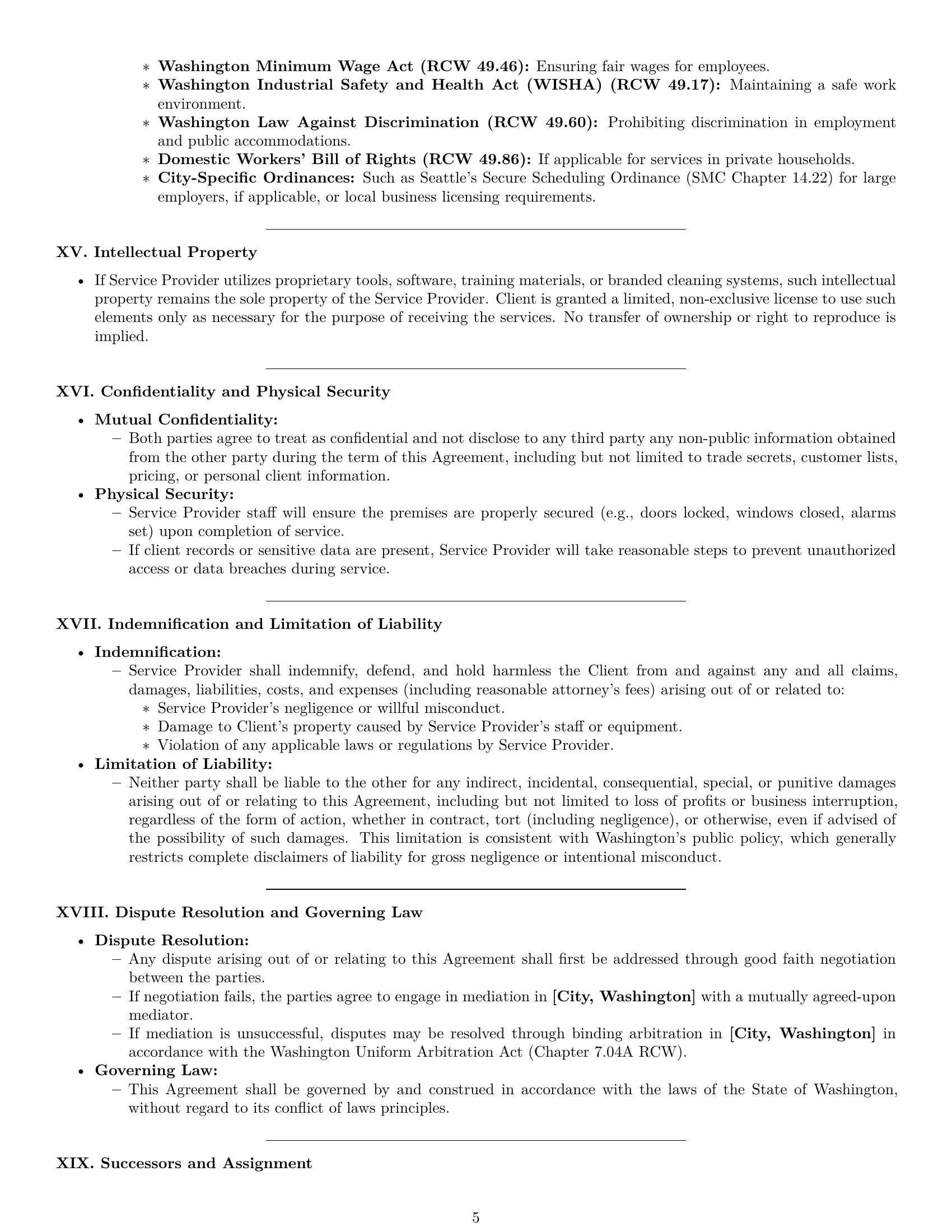 Preview page 5 of Pro Washington cleaning service contract template