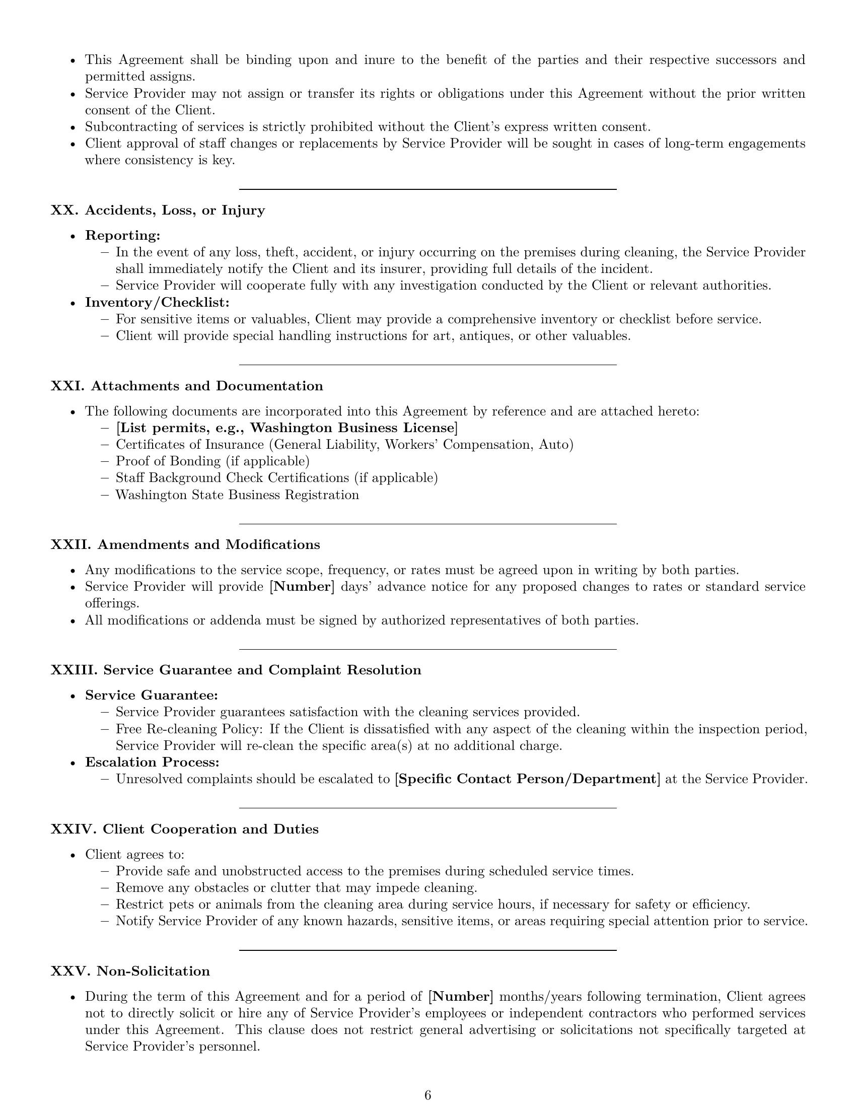 Preview page 6 of Pro Washington cleaning service contract template