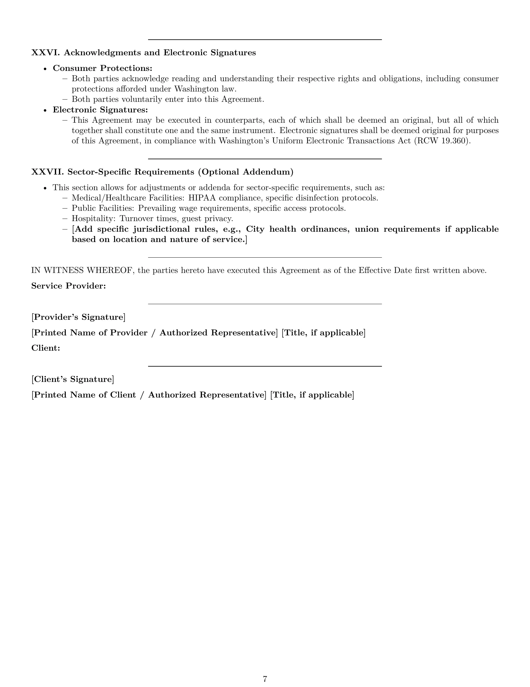 Preview page 7 of Pro Washington cleaning service contract template