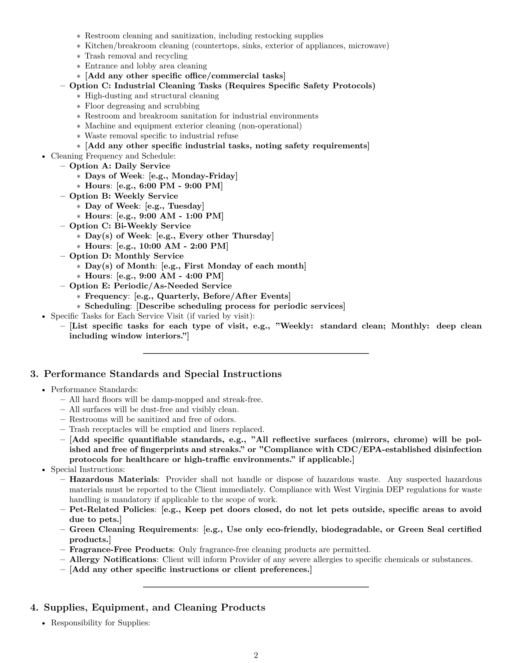 Preview page 2 of Pro West Virginia cleaning service contract template