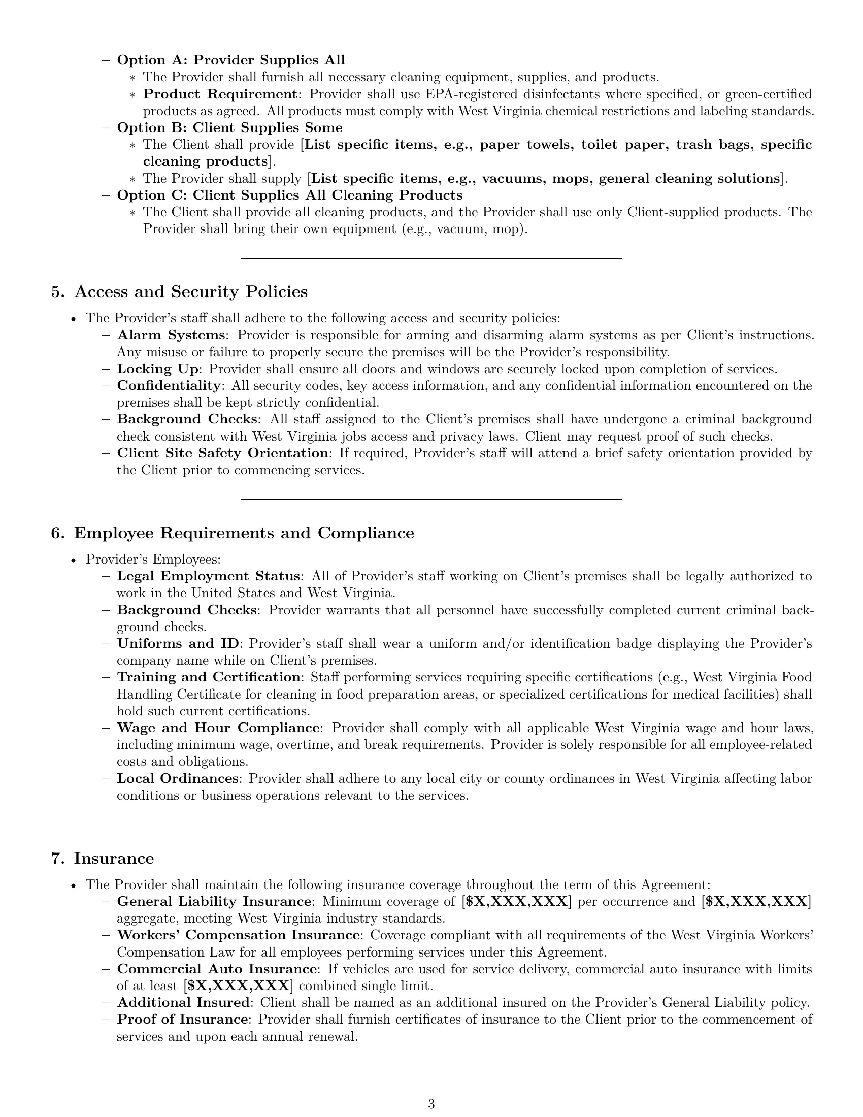 Preview page 3 of Pro West Virginia cleaning service contract template