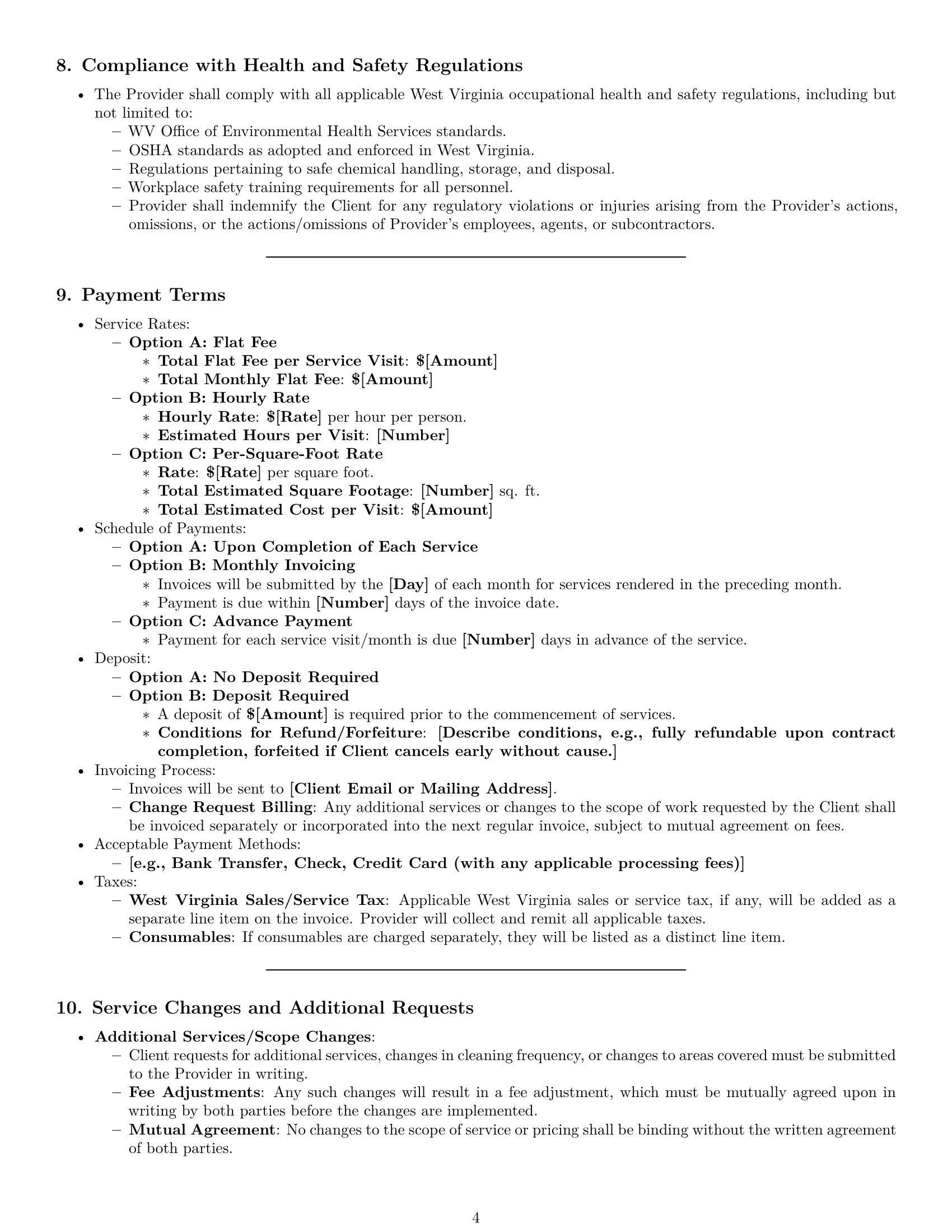 Preview page 4 of Pro West Virginia cleaning service contract template