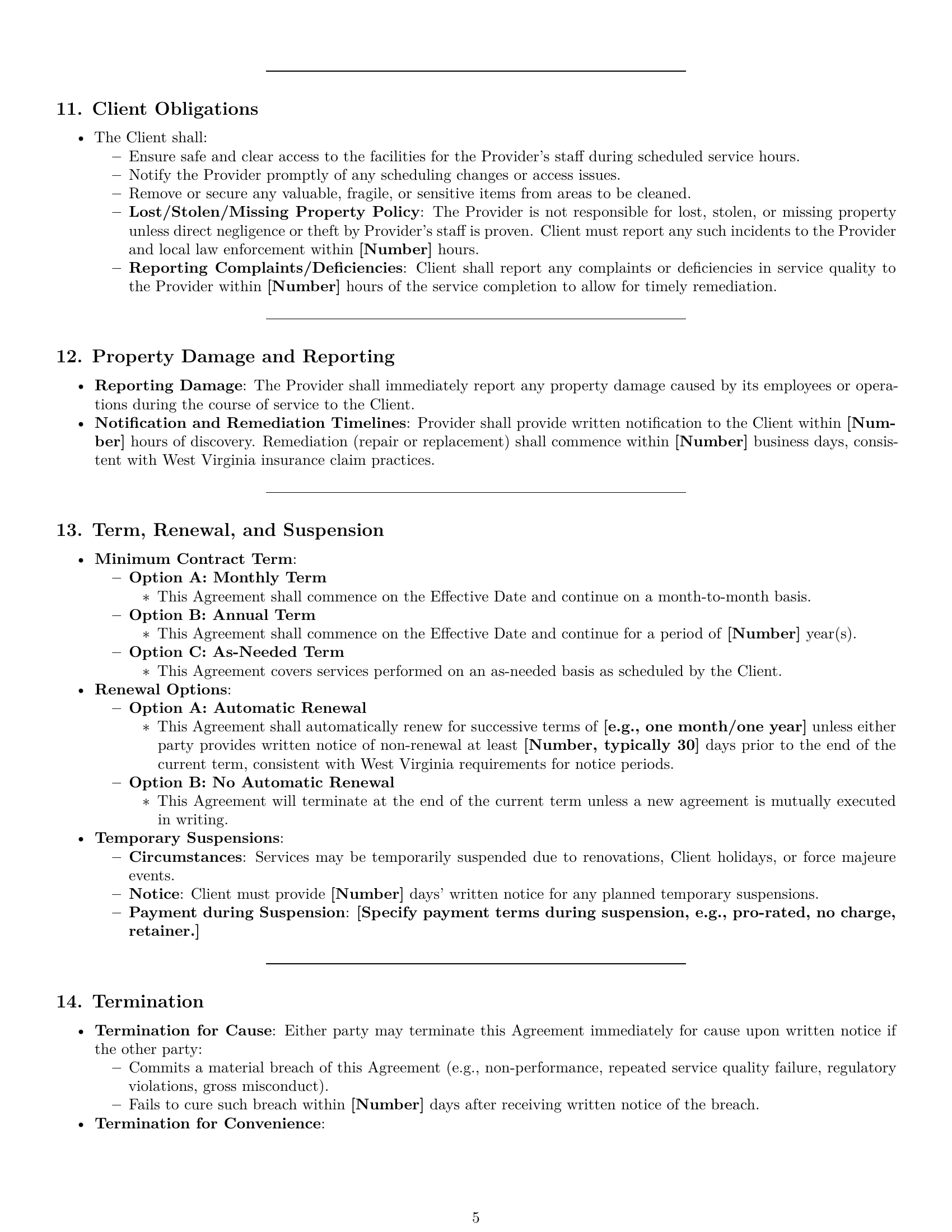 Preview page 5 of Pro West Virginia cleaning service contract template