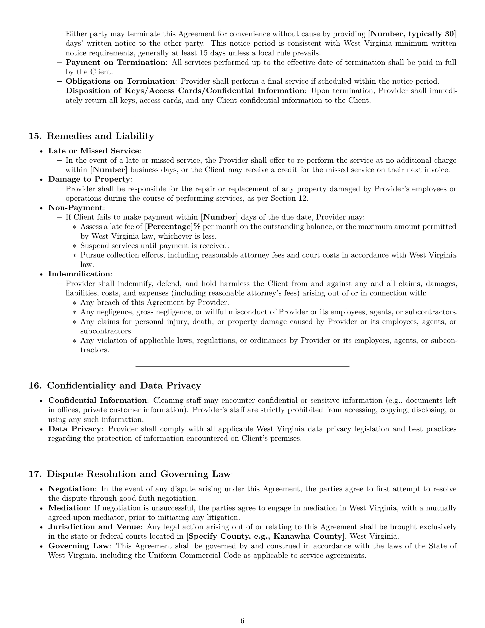 Preview page 6 of Pro West Virginia cleaning service contract template