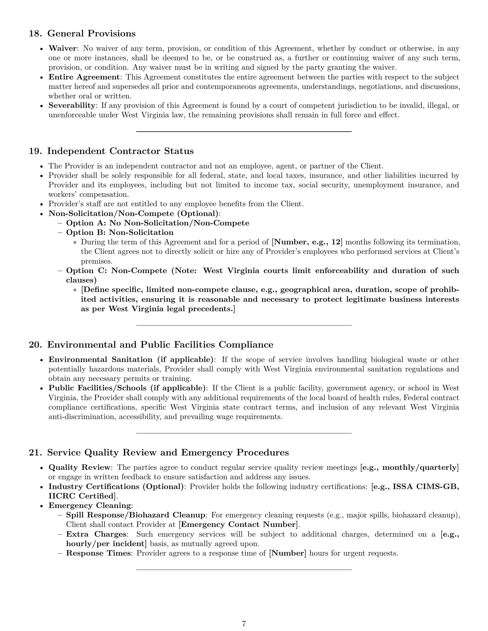 Preview page 7 of Pro West Virginia cleaning service contract template
