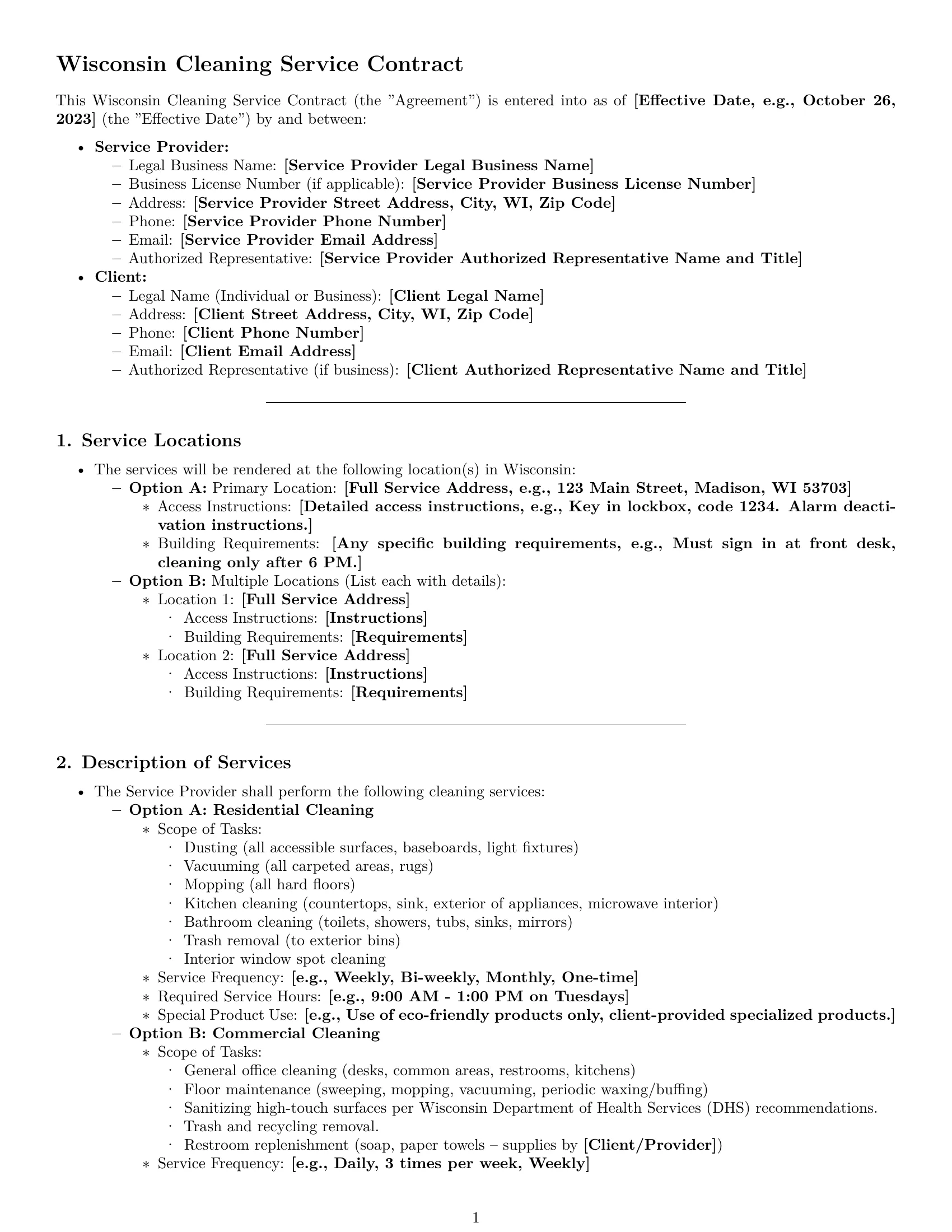 Preview page 1 of Pro Wisconsin cleaning service contract template
