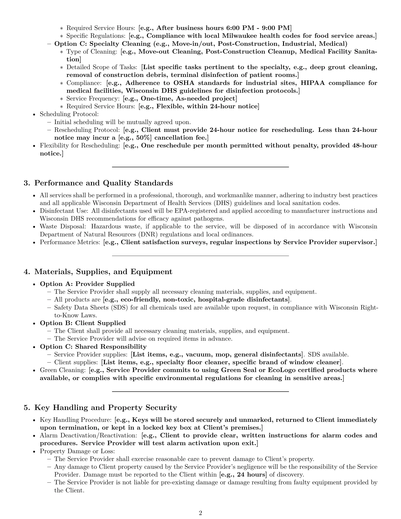 Preview page 2 of Pro Wisconsin cleaning service contract template