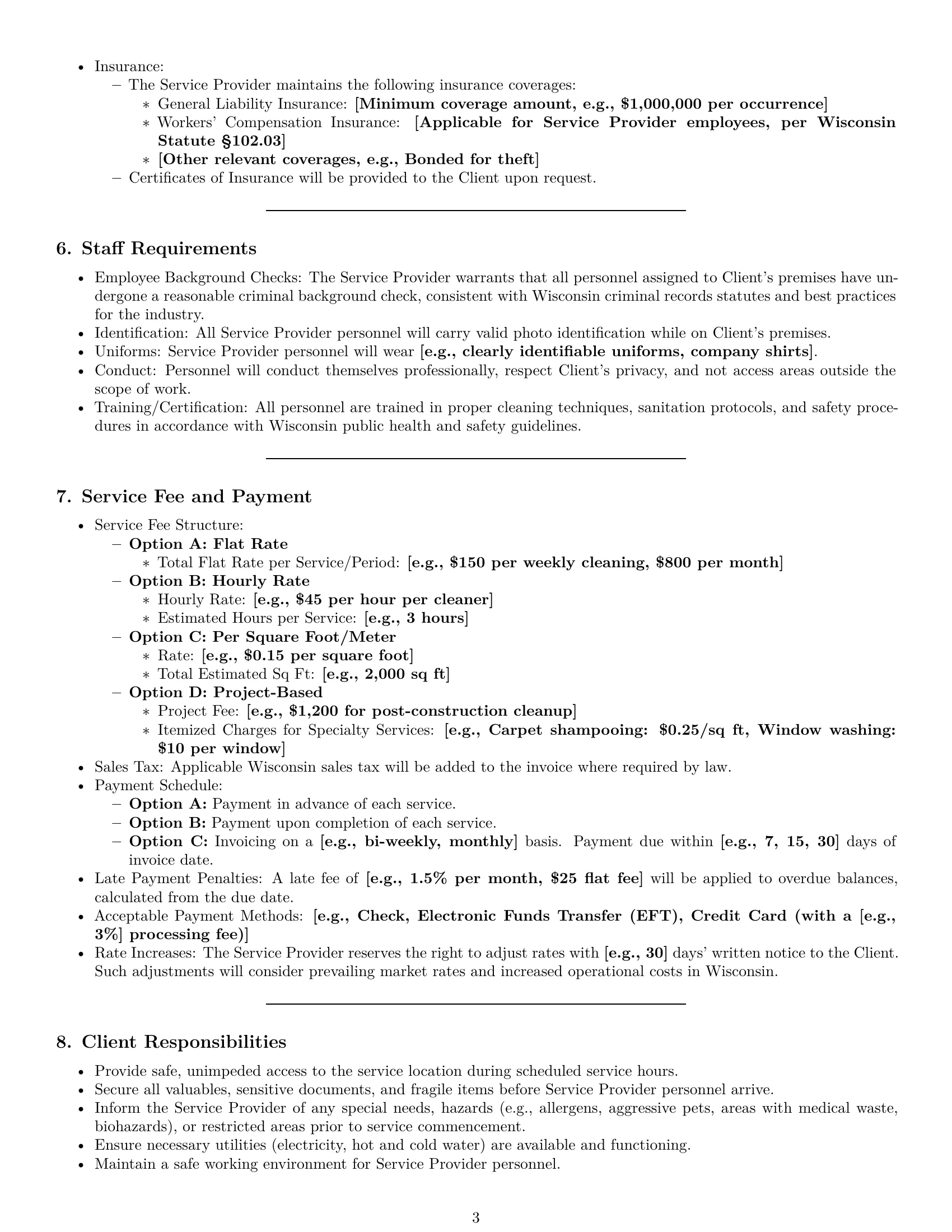 Preview page 3 of Pro Wisconsin cleaning service contract template