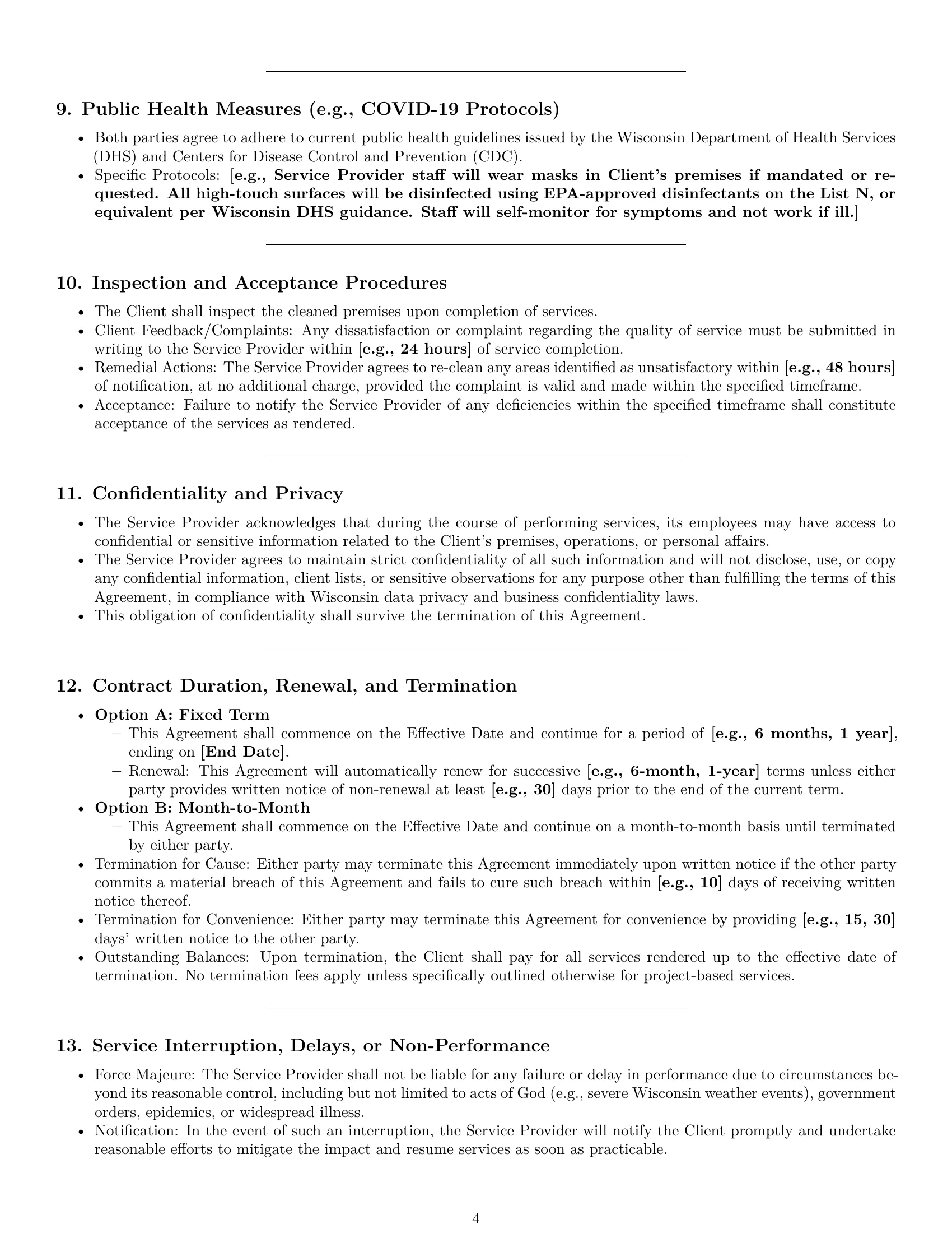 Preview page 4 of Pro Wisconsin cleaning service contract template