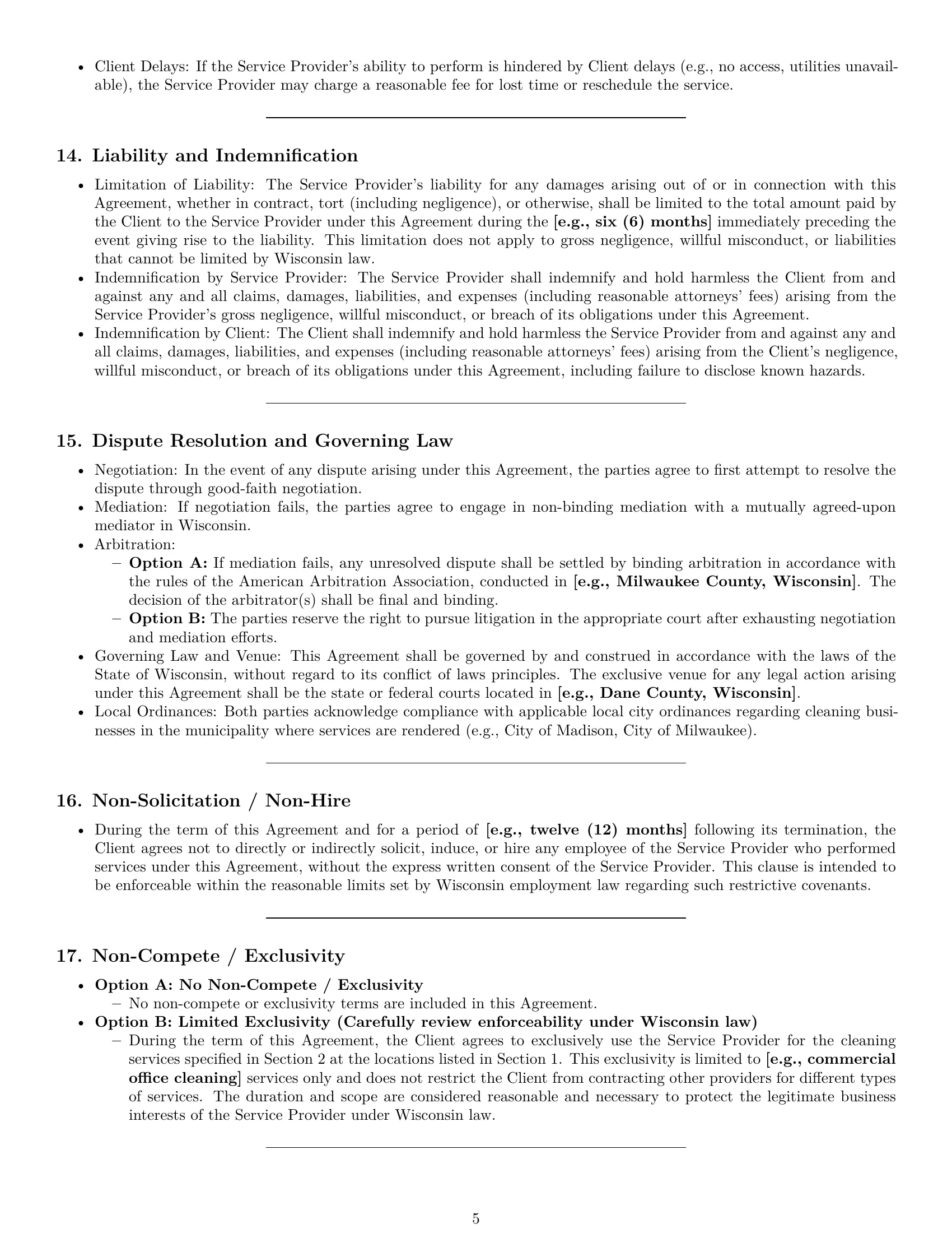 Preview page 5 of Pro Wisconsin cleaning service contract template