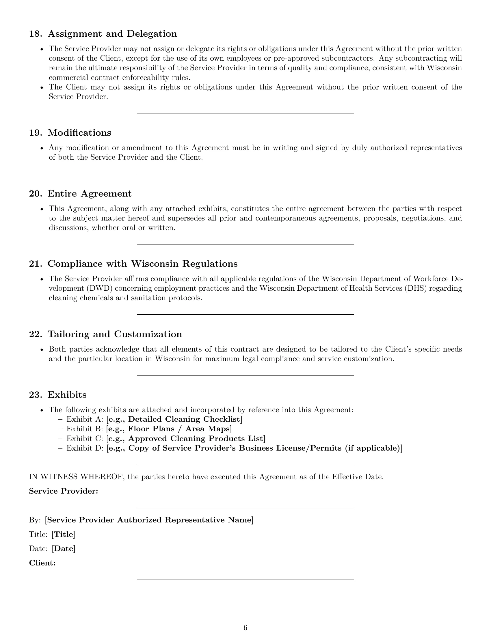 Preview page 6 of Pro Wisconsin cleaning service contract template