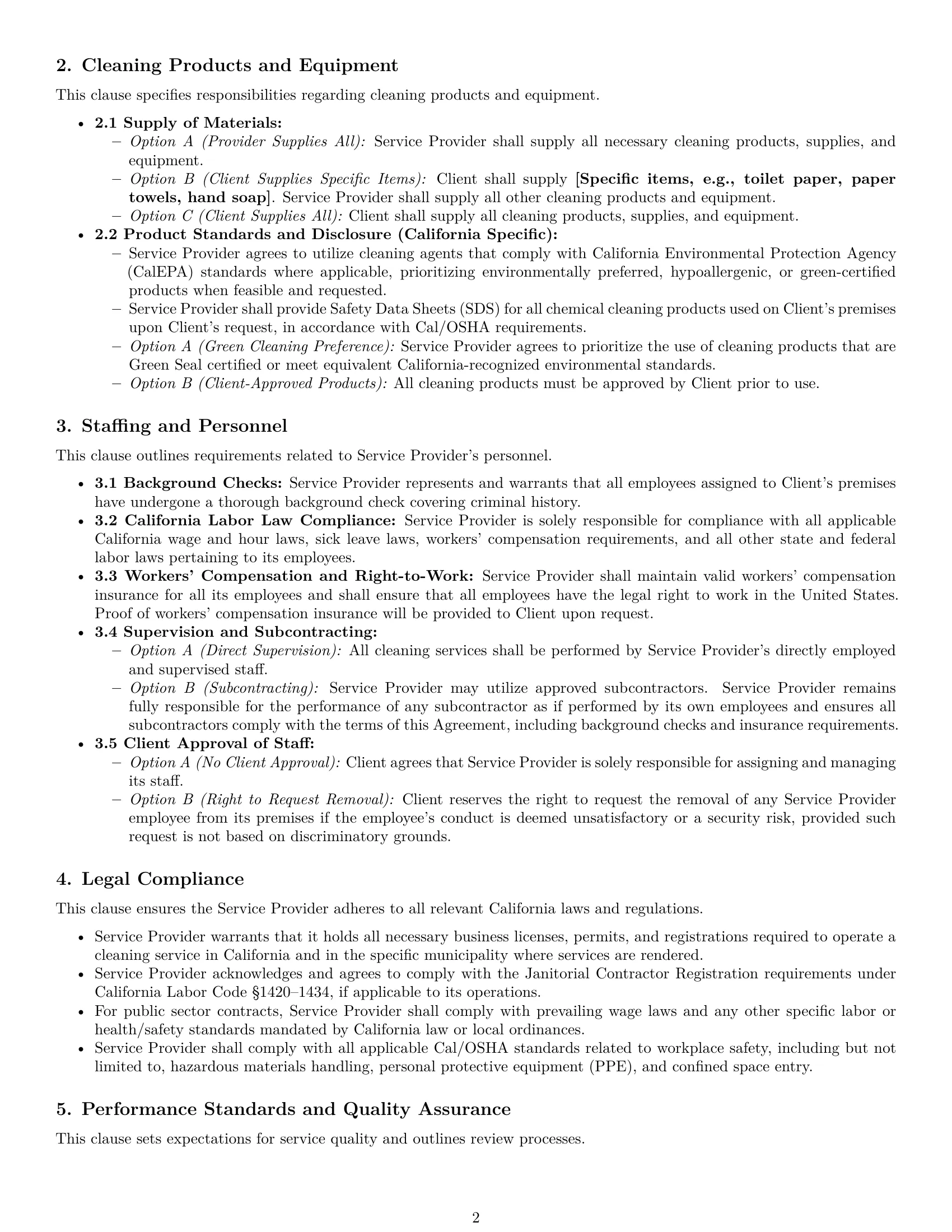 Preview page 2 of Pro California cleaning service contract template