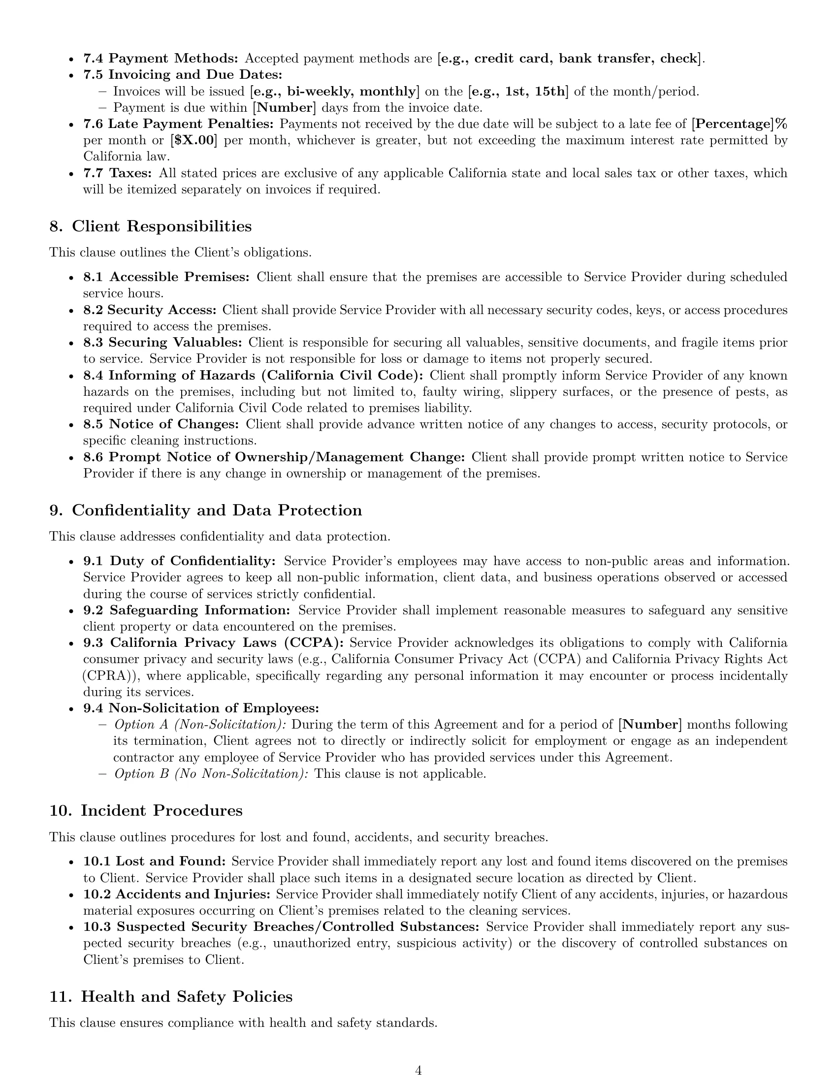 Preview page 4 of Pro California cleaning service contract template