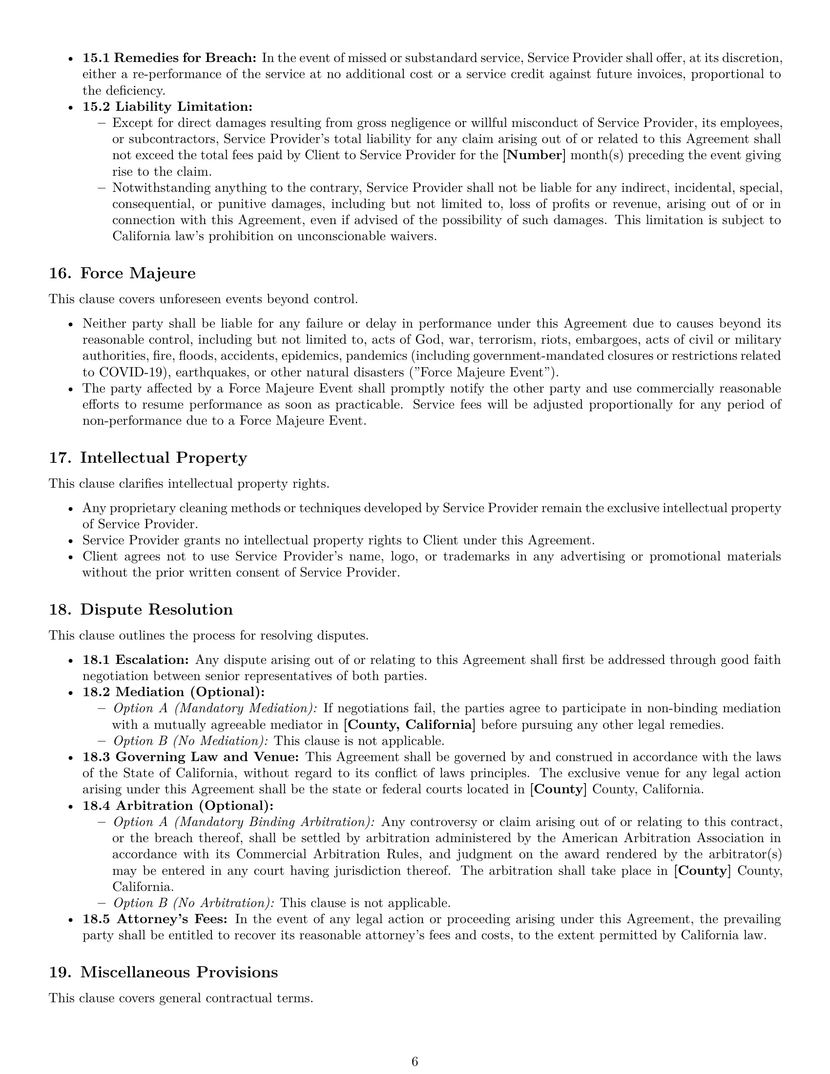 Preview page 6 of Pro California cleaning service contract template