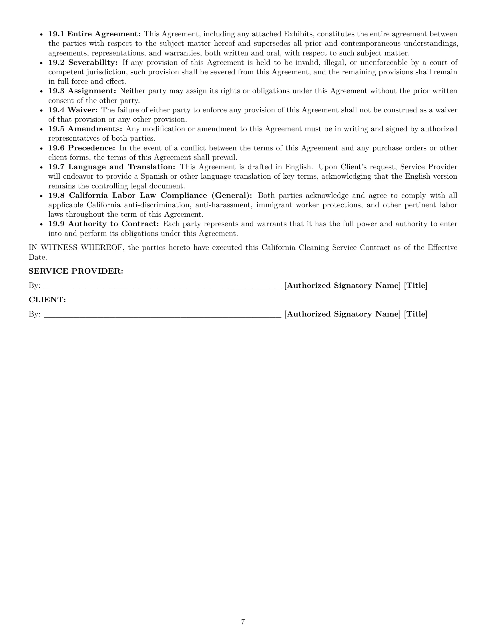 Preview page 7 of Pro California cleaning service contract template
