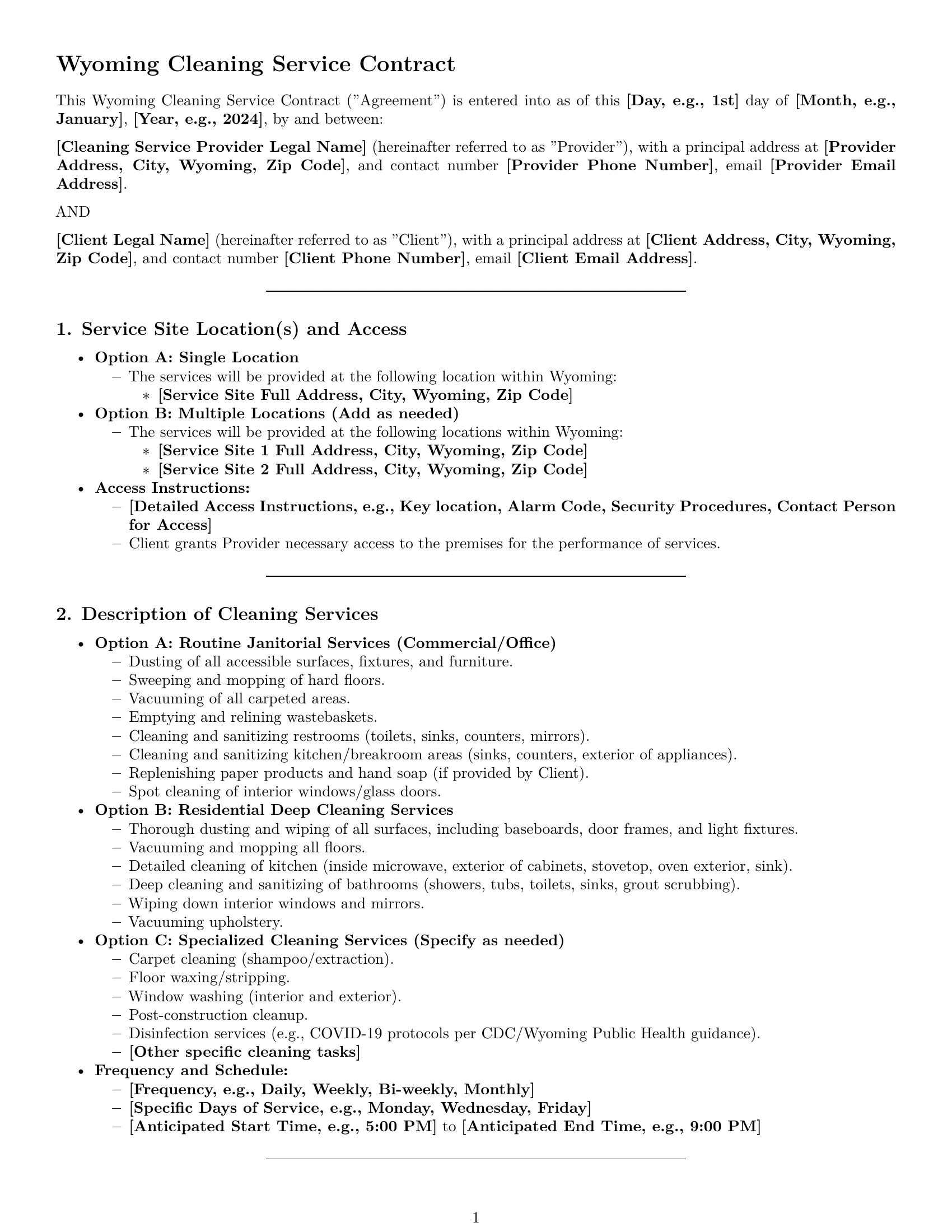 Preview page 1 of Pro Wyoming cleaning service contract template