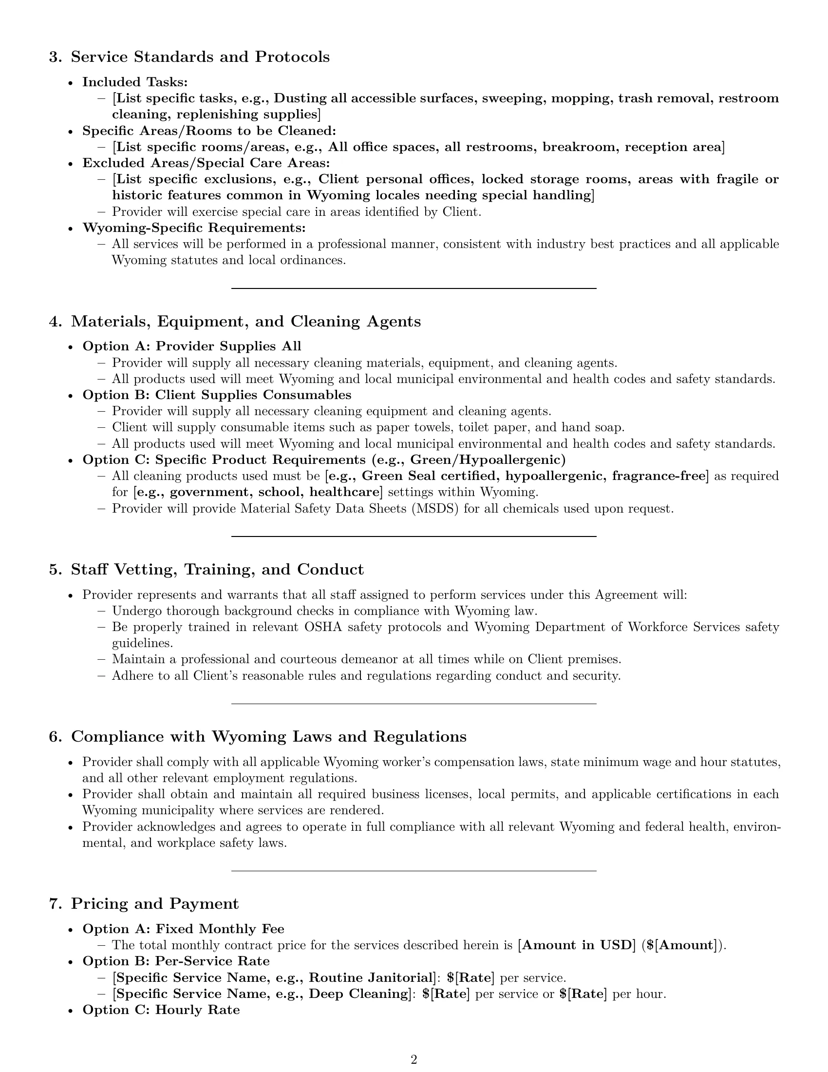 Preview page 2 of Pro Wyoming cleaning service contract template