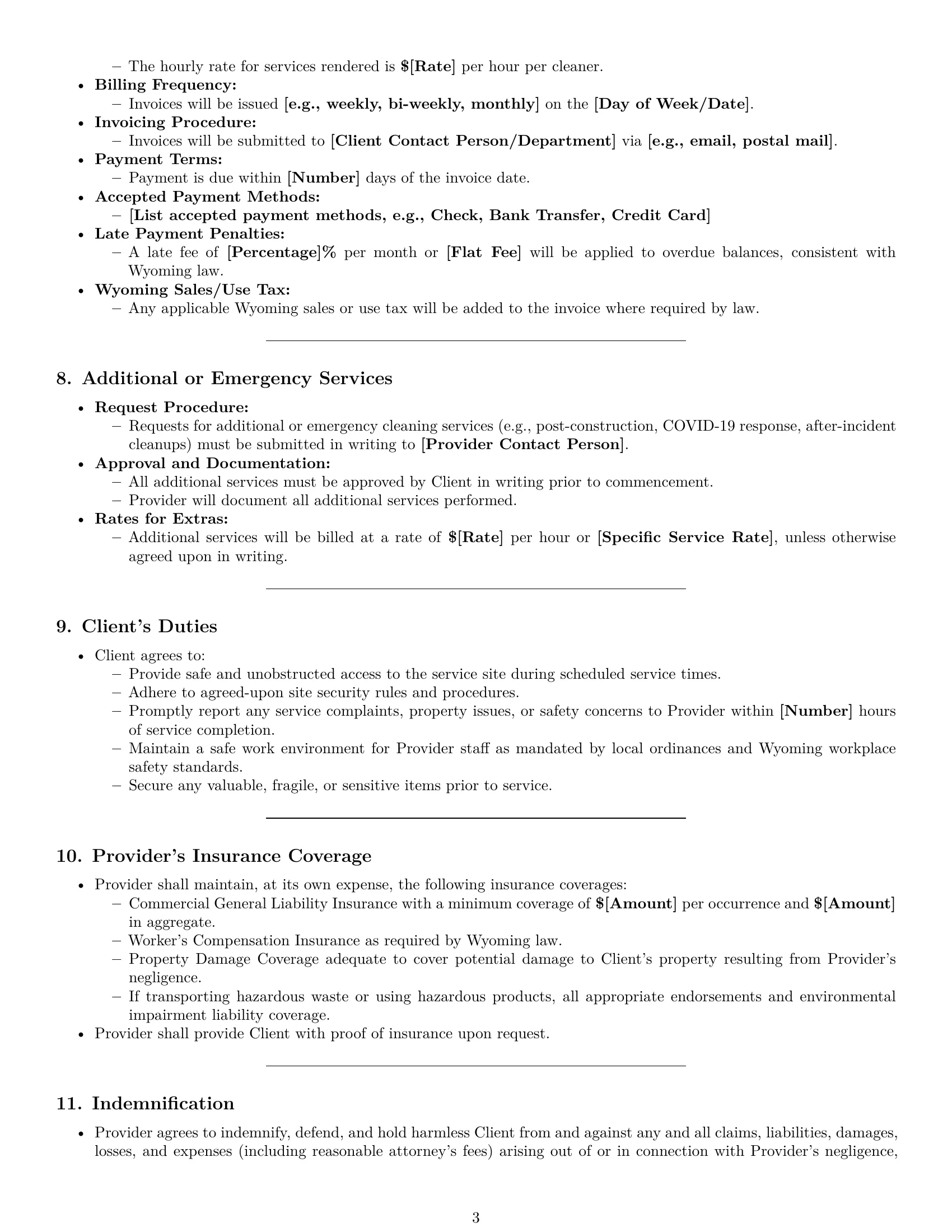 Preview page 3 of Pro Wyoming cleaning service contract template