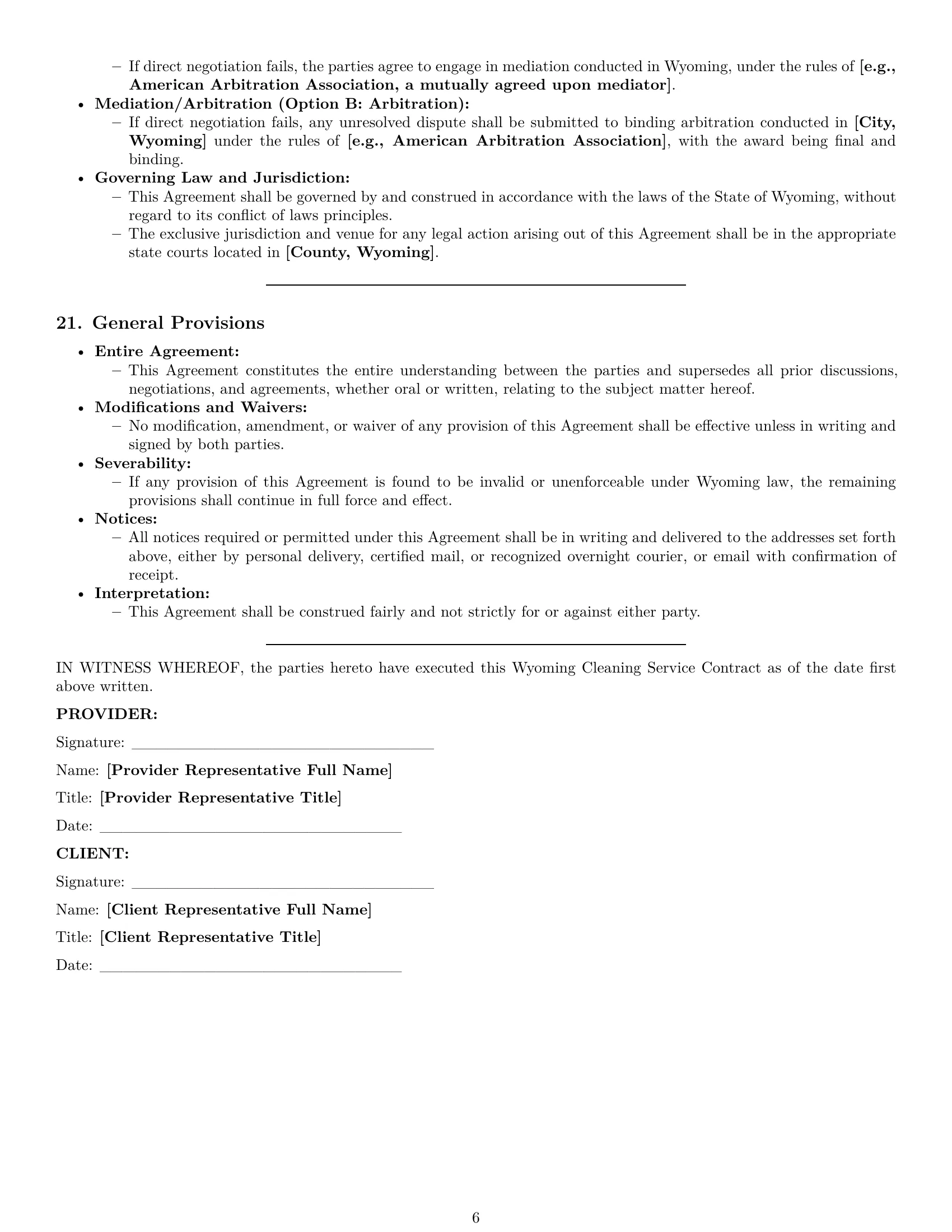 Preview page 6 of Pro Wyoming cleaning service contract template