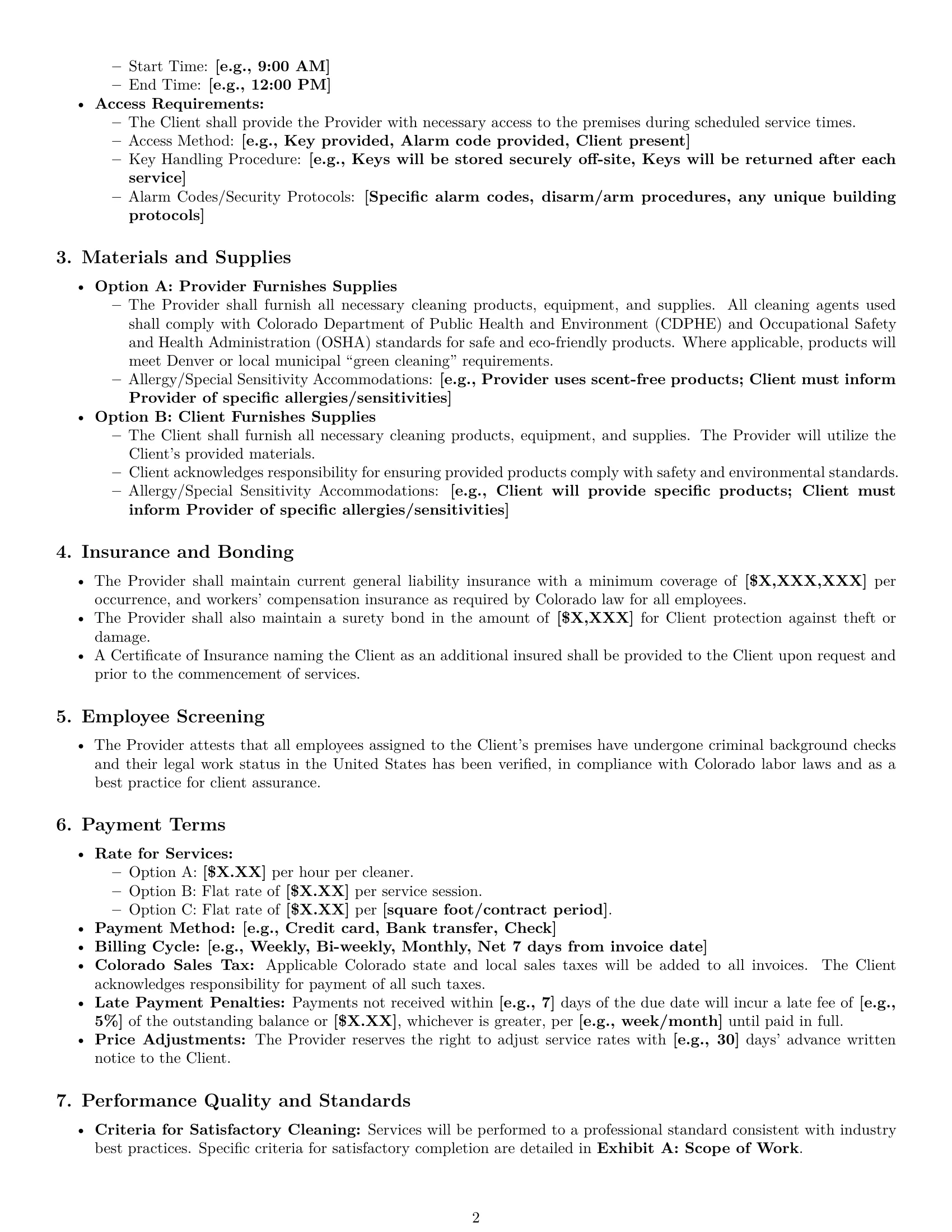 Preview page 2 of Pro Colorado cleaning service contract template