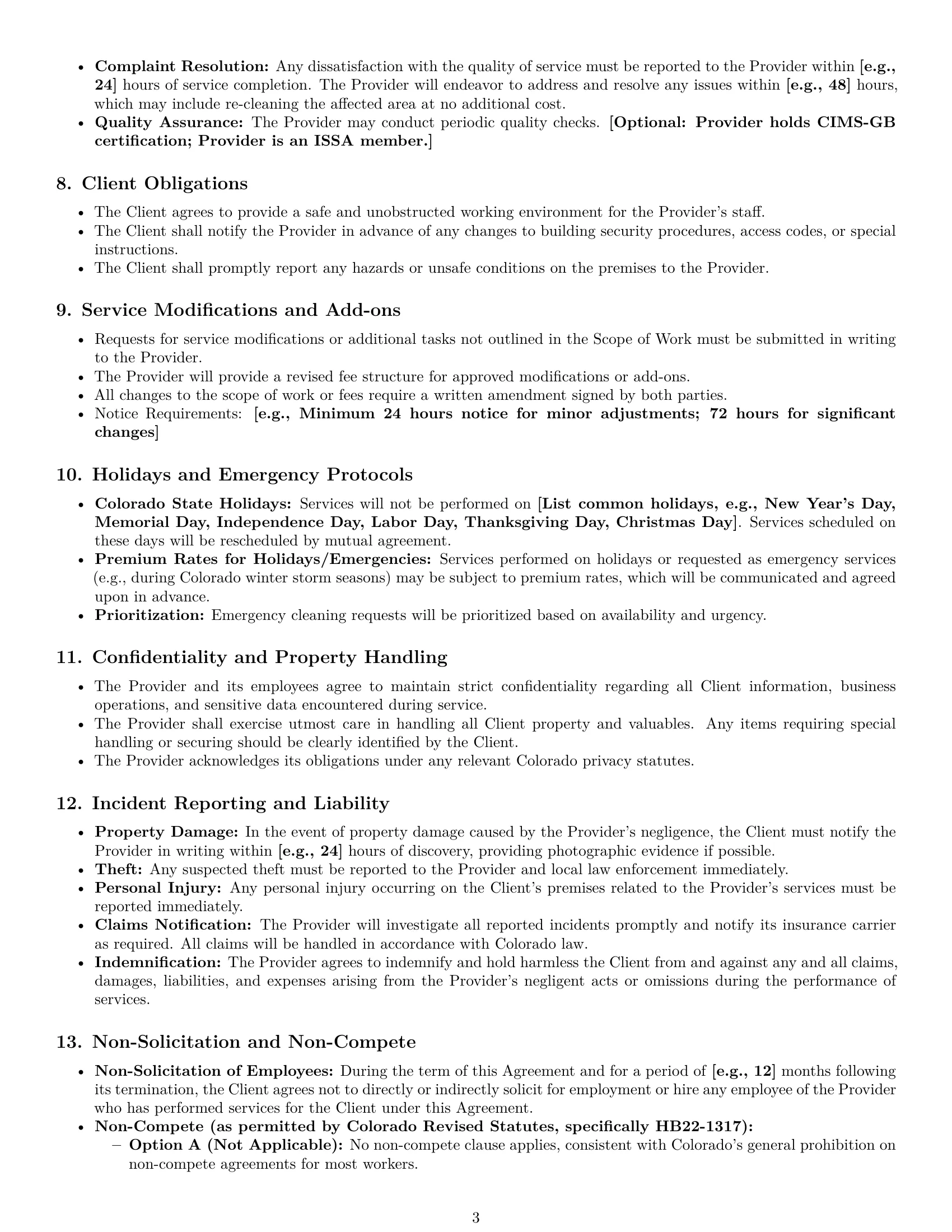Preview page 3 of Pro Colorado cleaning service contract template