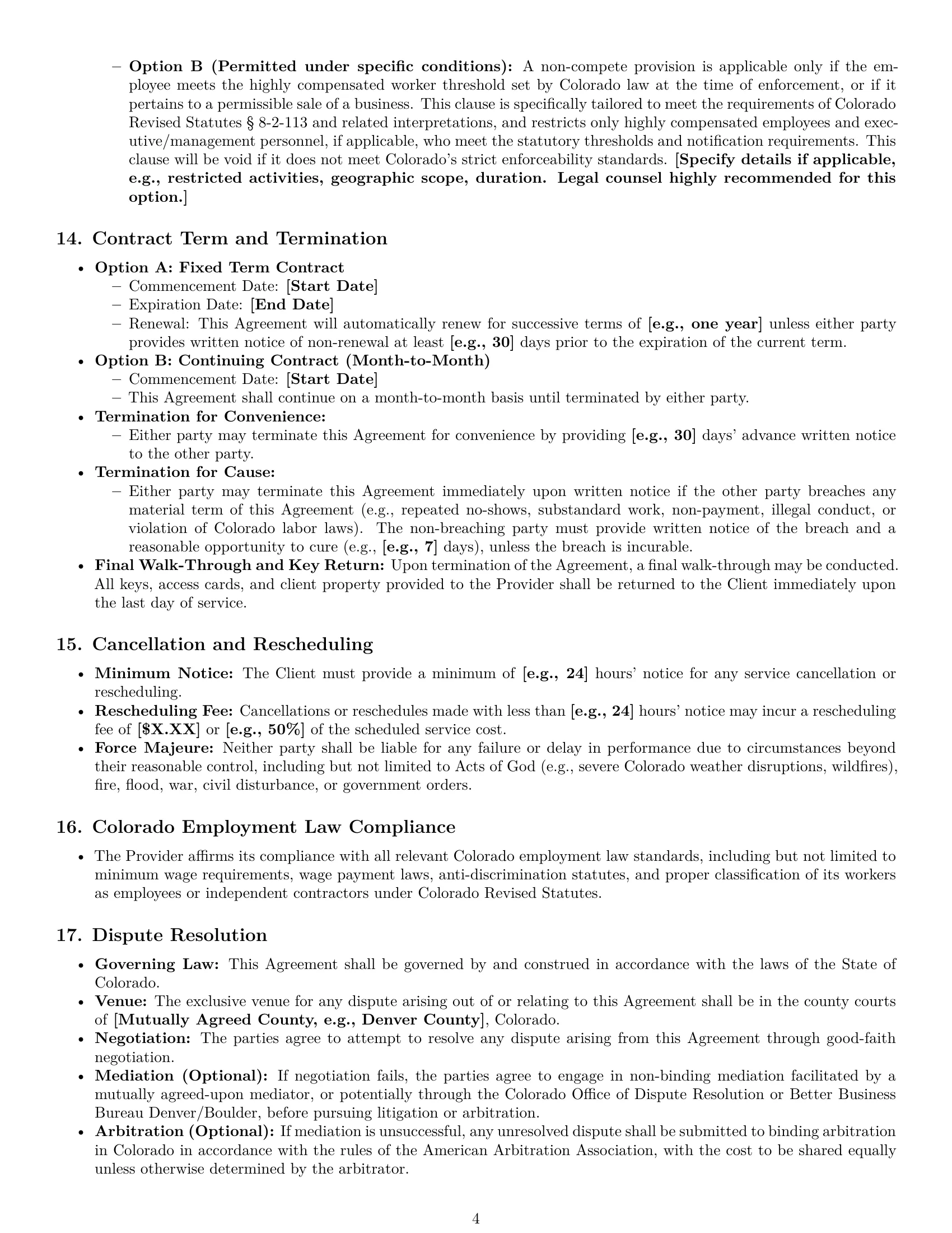 Preview page 4 of Pro Colorado cleaning service contract template