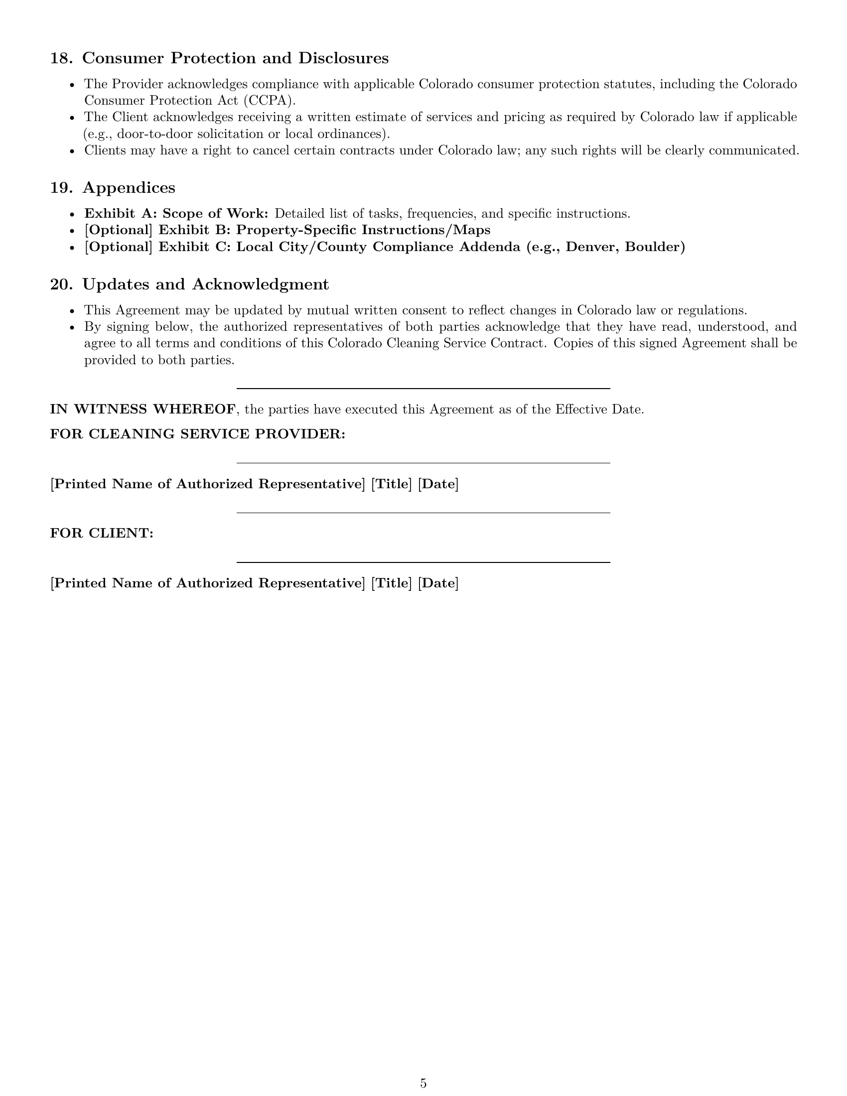 Preview page 5 of Pro Colorado cleaning service contract template